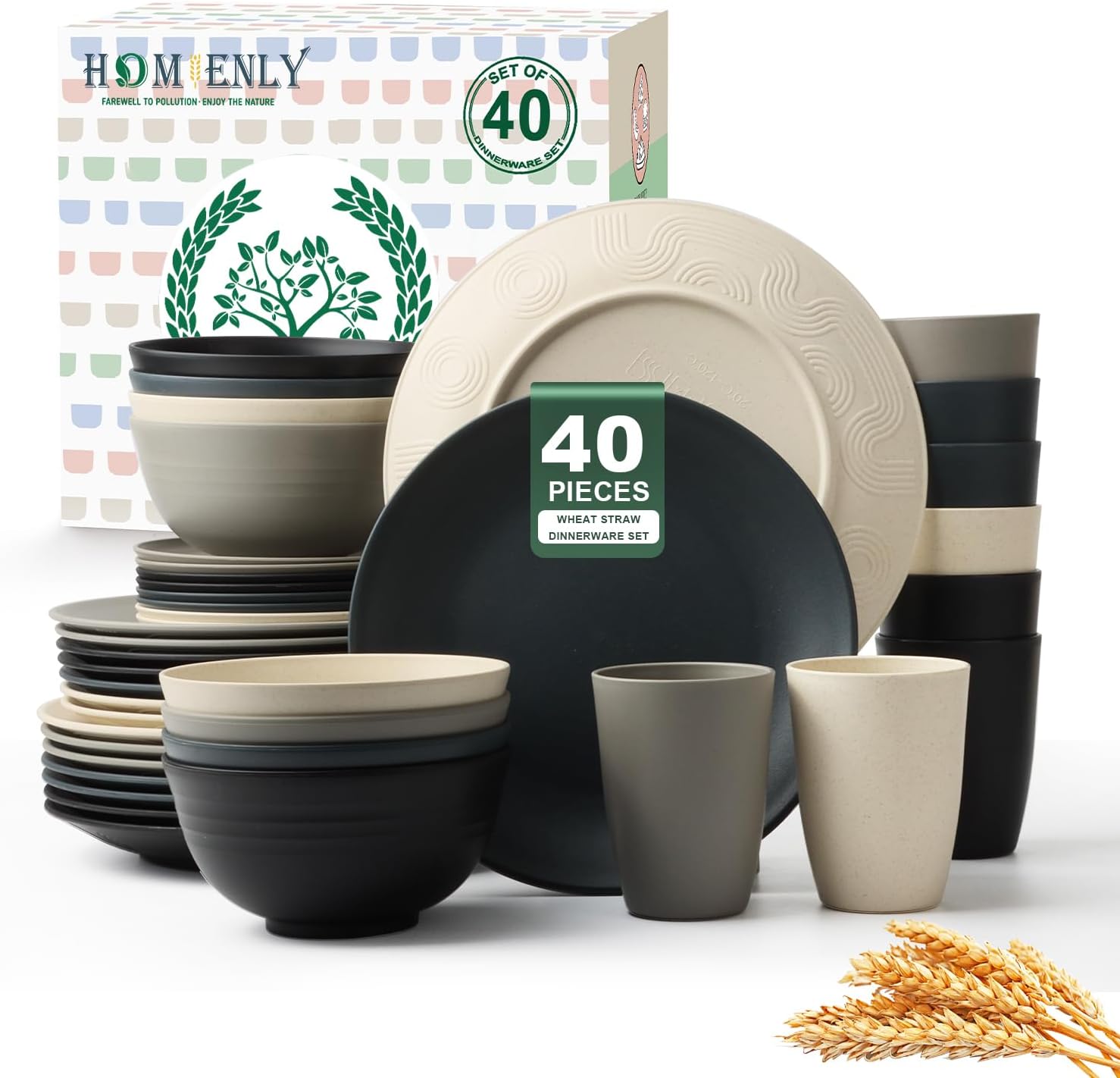 Homienly Kitchen Wheat Straw Dinnerware Set 40PCS