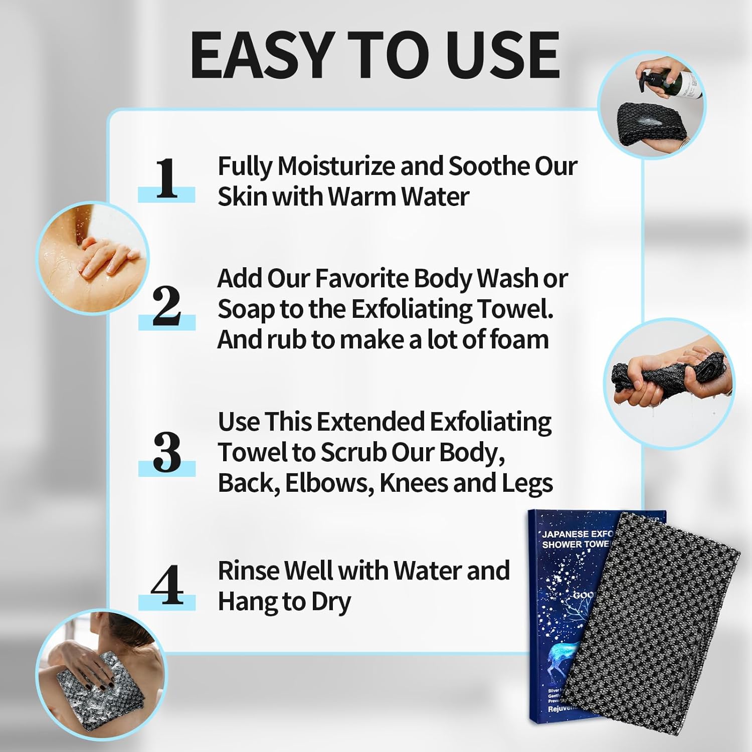 Adanluxe Silver Ion Exfoliating Body Scrub Towel
