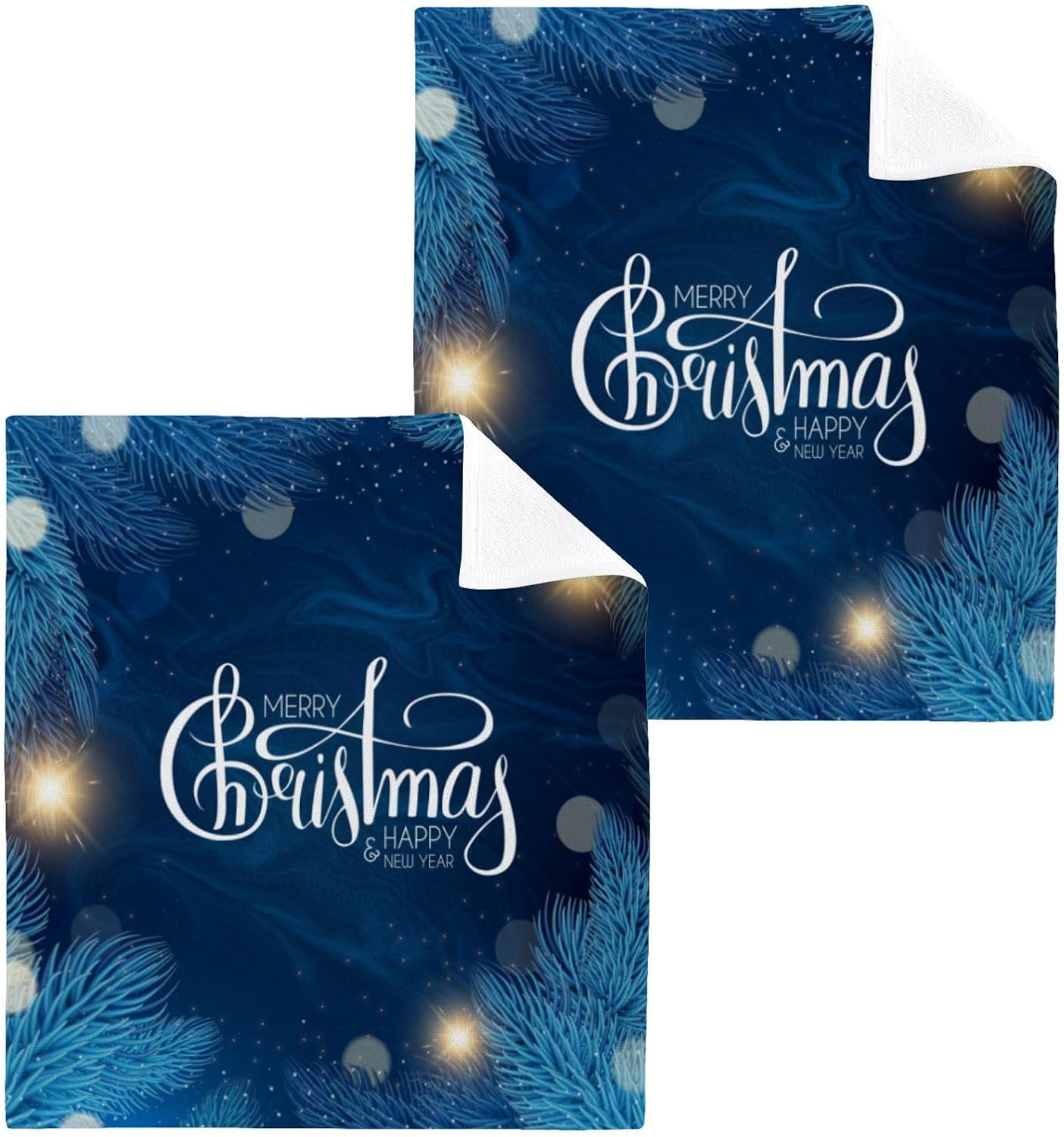 Merry Christmas Blue Washcloth Set Soft Absorbent Reusable for Baby