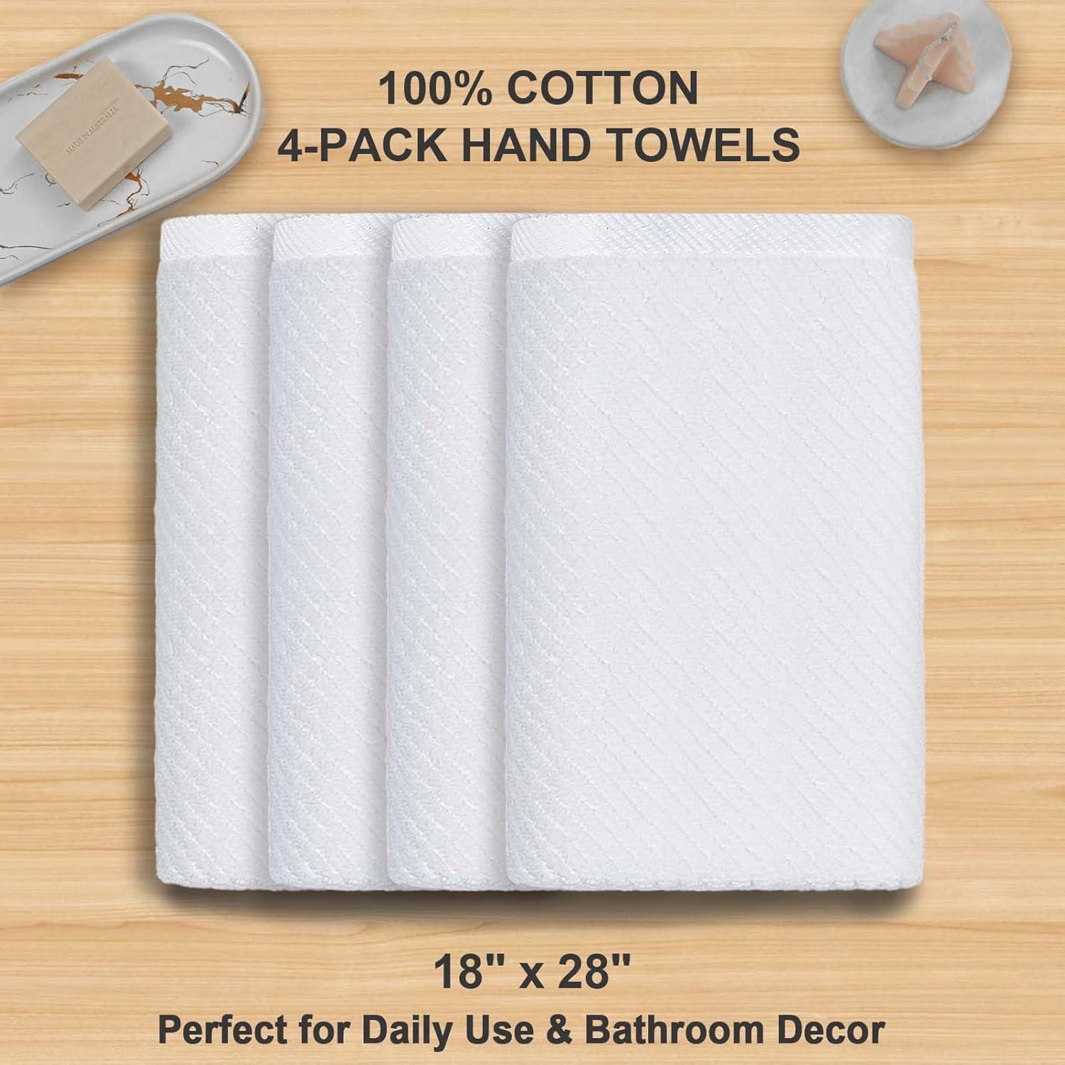 VOOVA MOVAS White Hand Towels 4 Pack Large 18x28