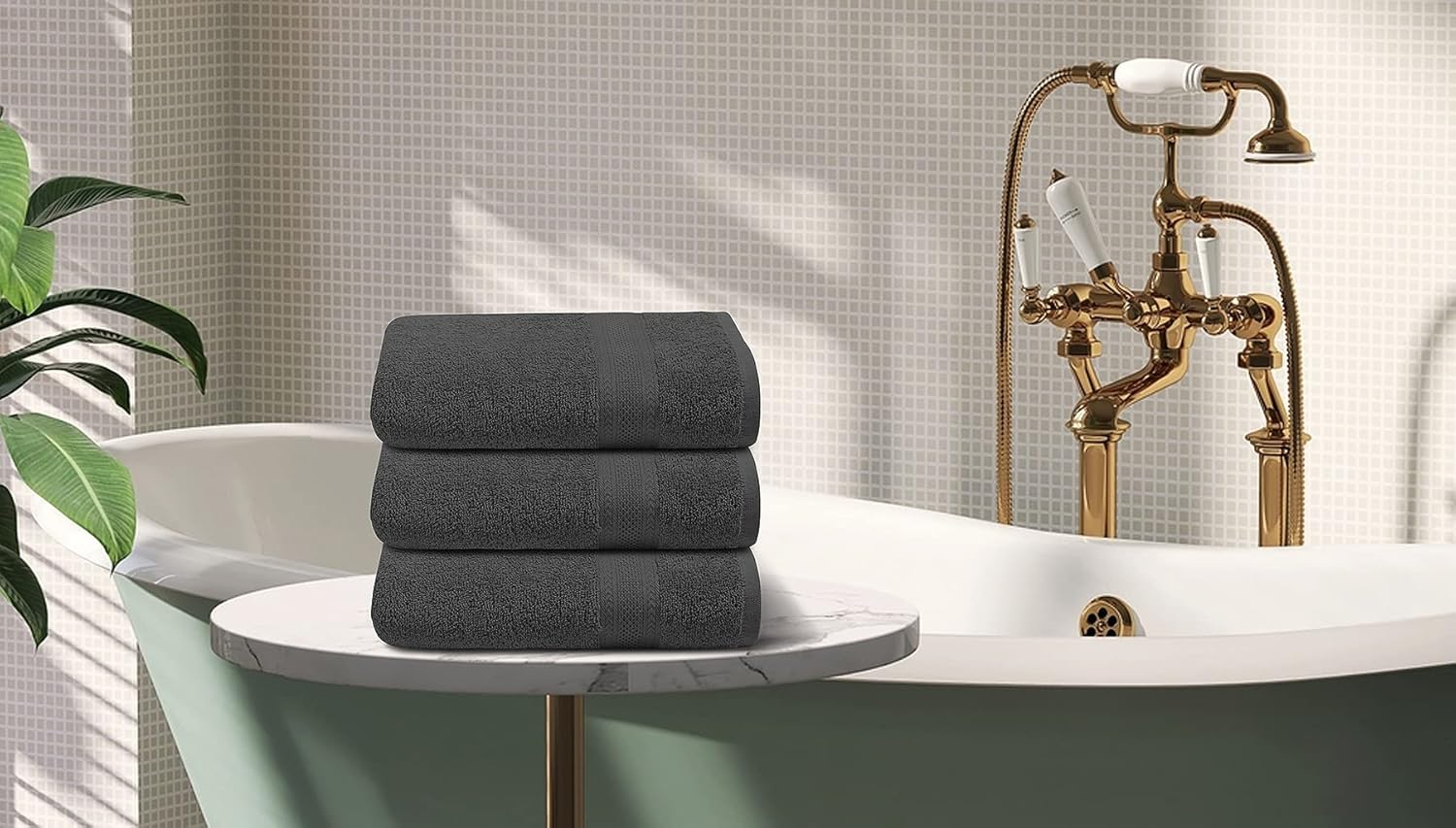 6-Pack 100otton Terry Bath Towels - 24x50 - Grey - Quick Dry Absorbent