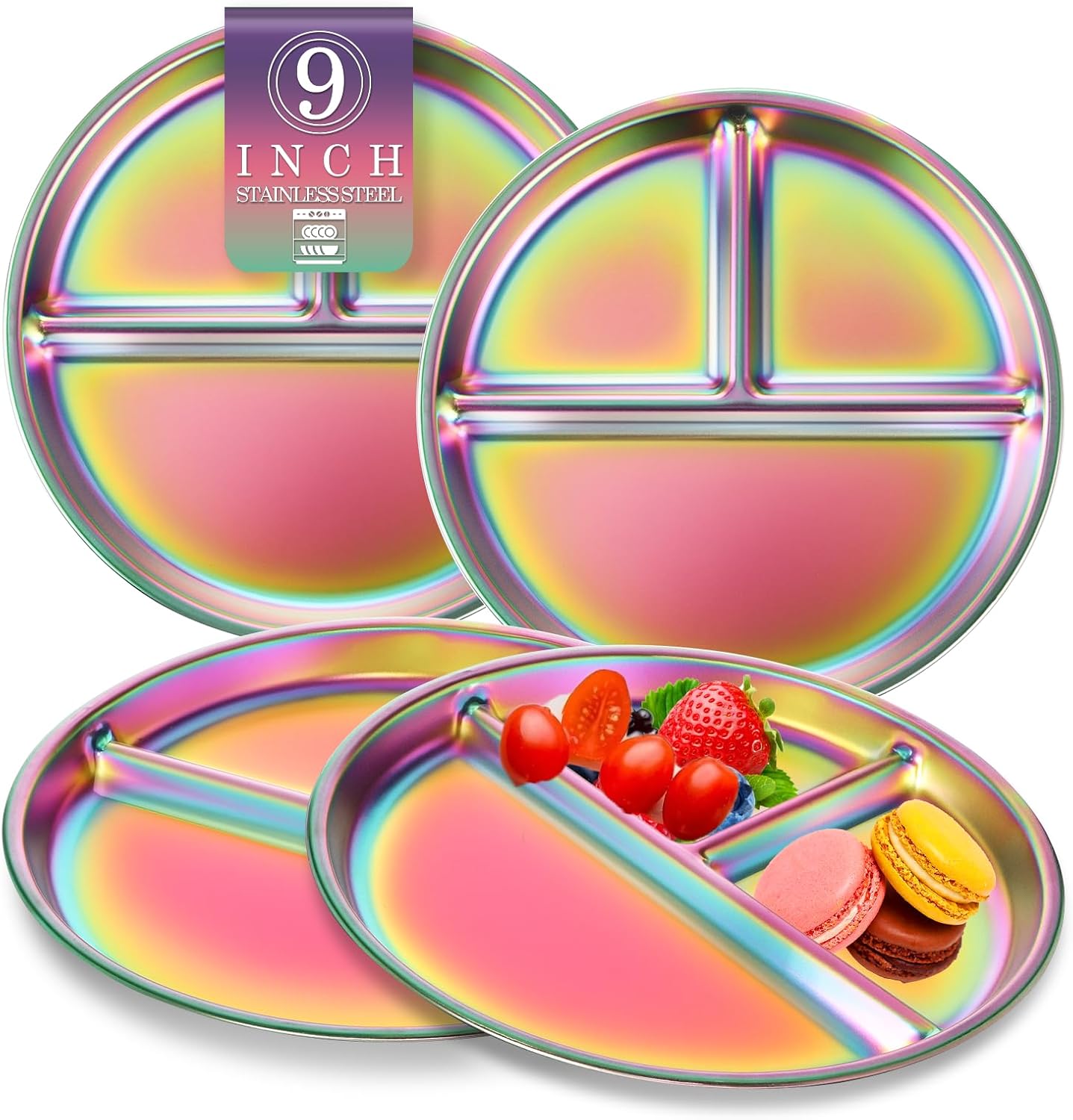 Rainbow 9 Stainless Steel Toddler Plate Set