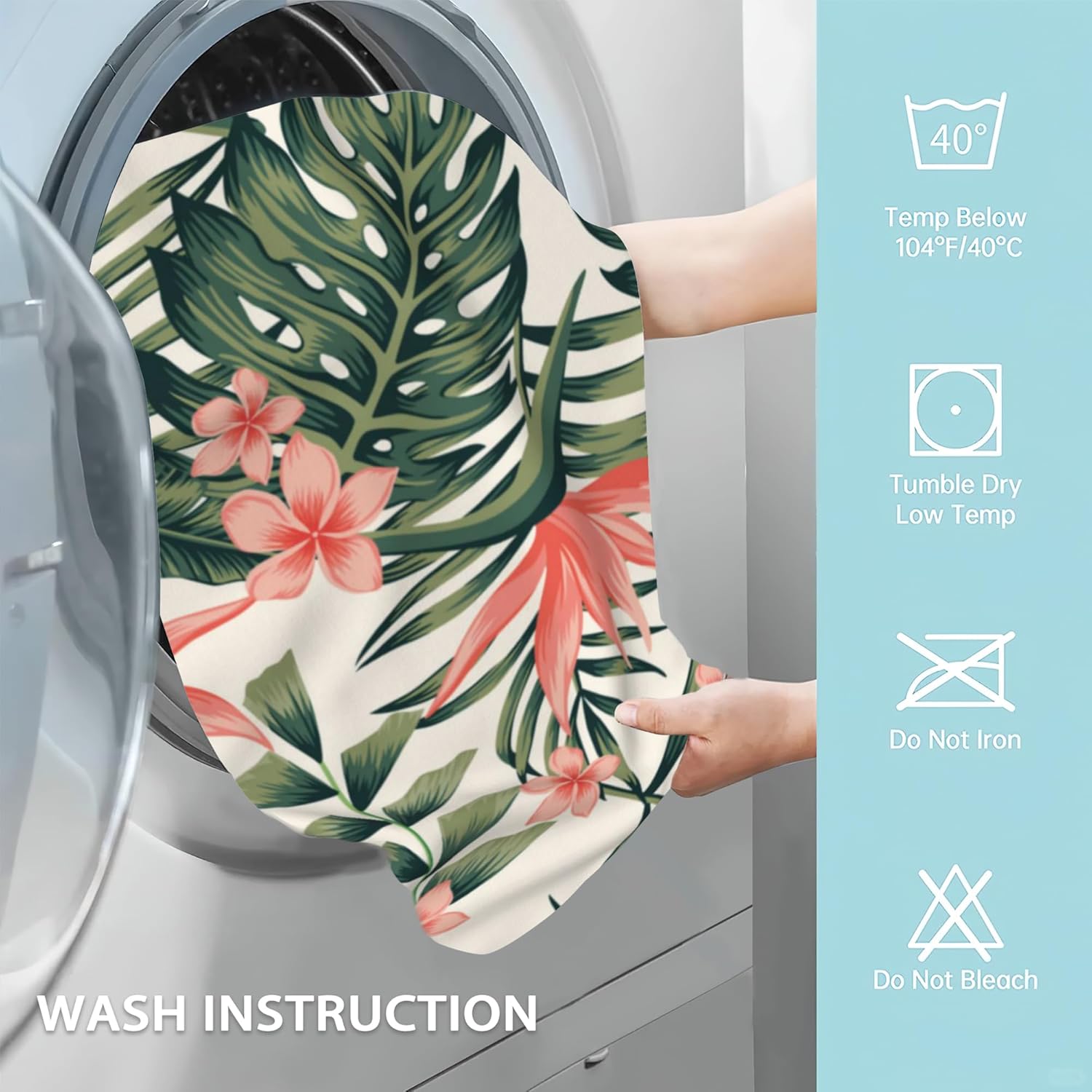 Tropical Leaves Hand Towels Set of 2 Soft Fins Fingertip Bath Towels