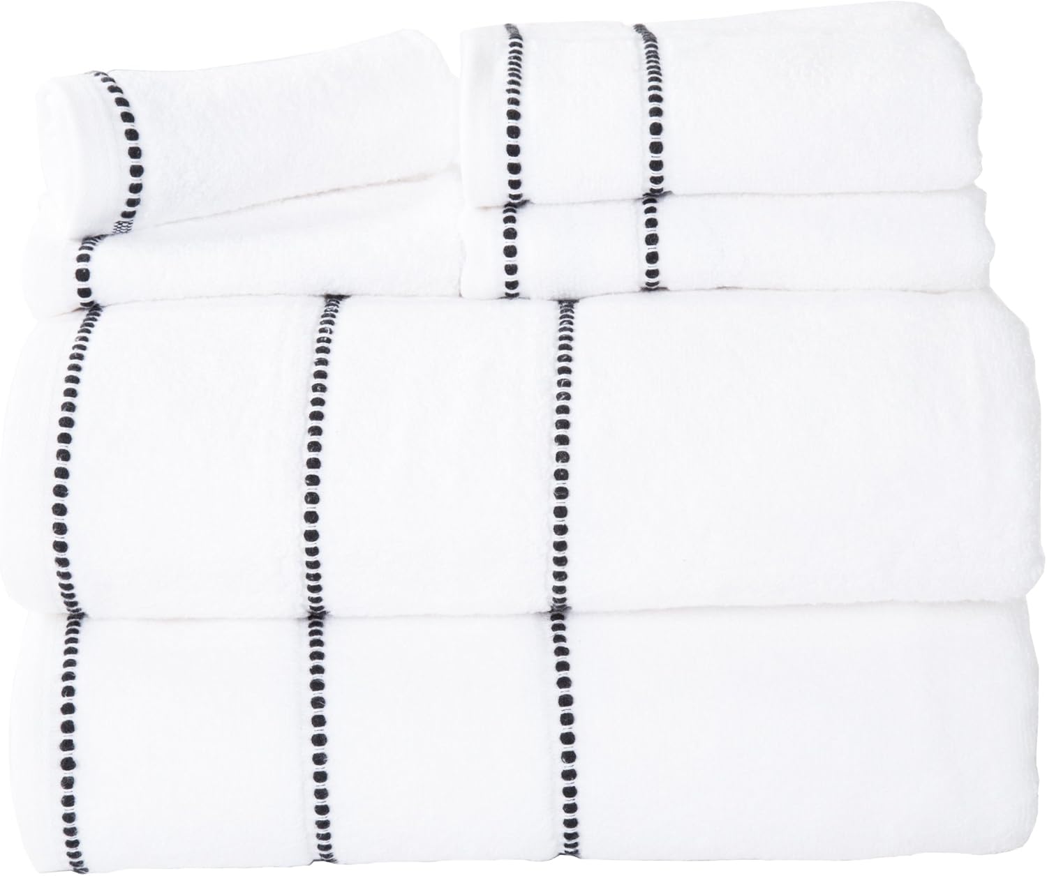 6PC Towel Set - 525 GSM 100 Cotton White Towels with Beaded Border