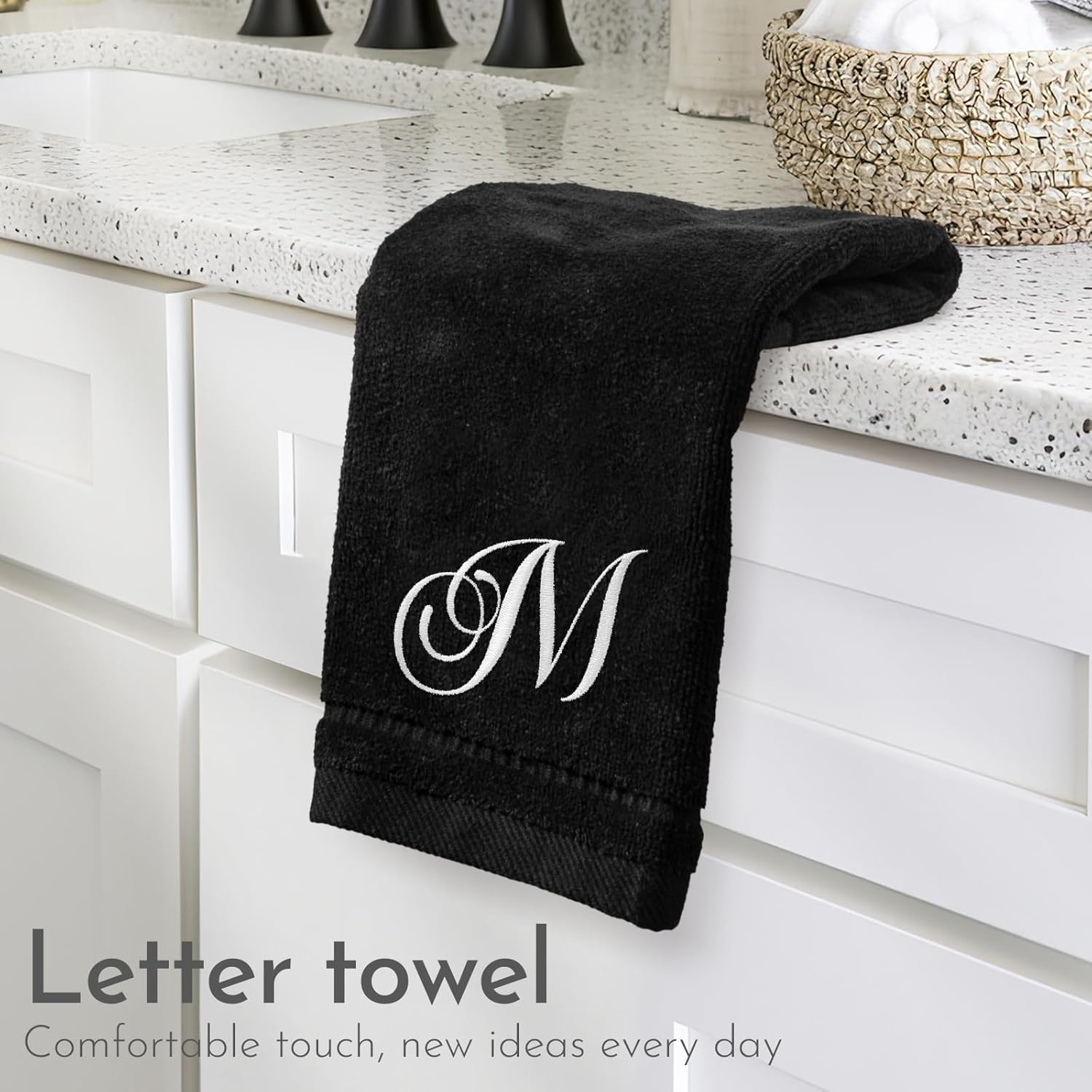 KLL Monogrammed Towels Set - 11x18 Inch Fingertip Embroidered Towels for Bathroom