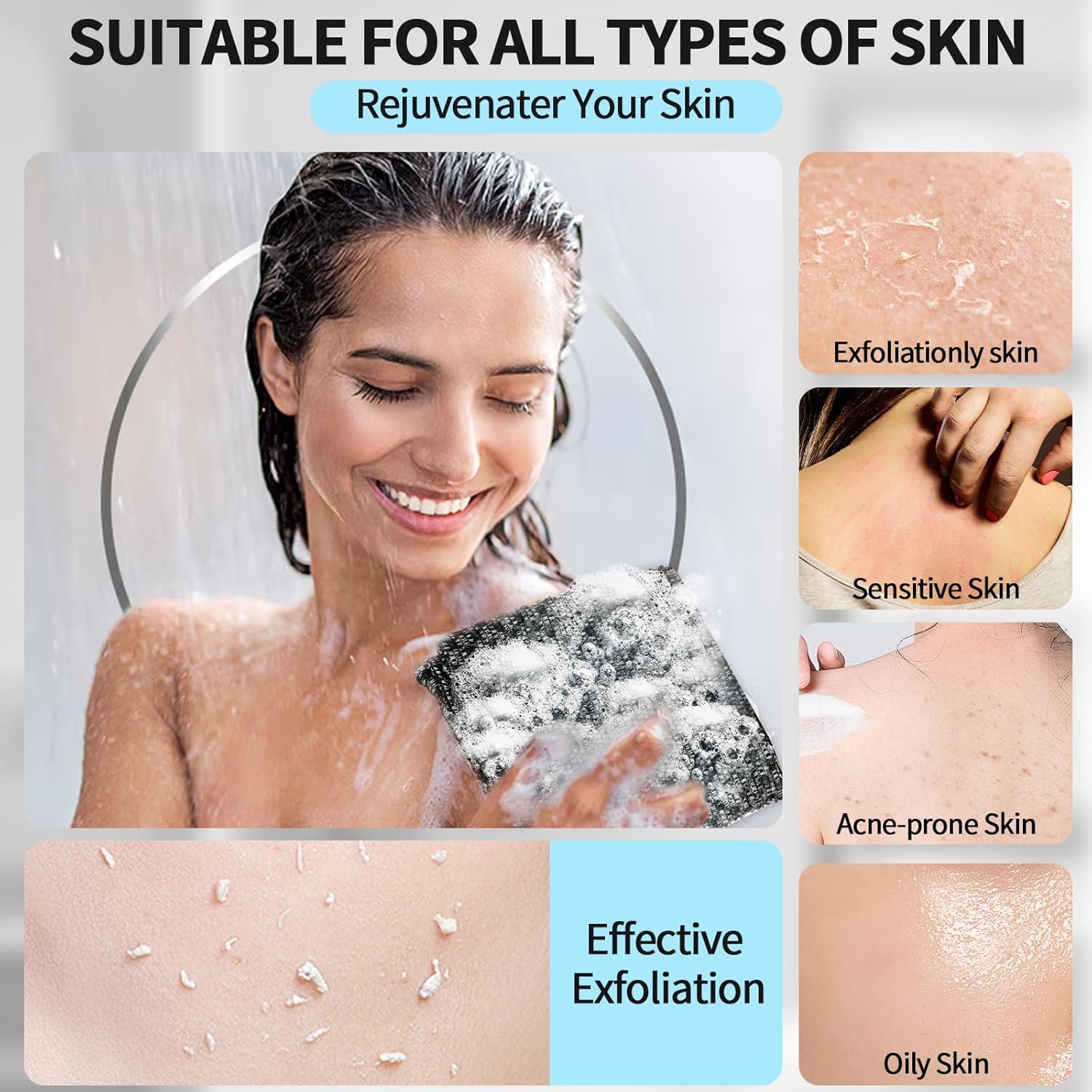Adanluxe Silver Ion Exfoliating Body Scrub Towel