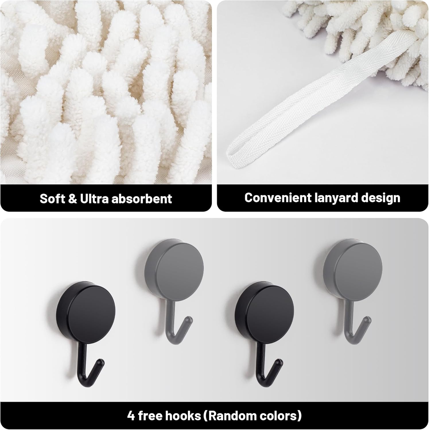 Dormercy Fuzzy Ball Towels 2 Pack White with 4 Clips