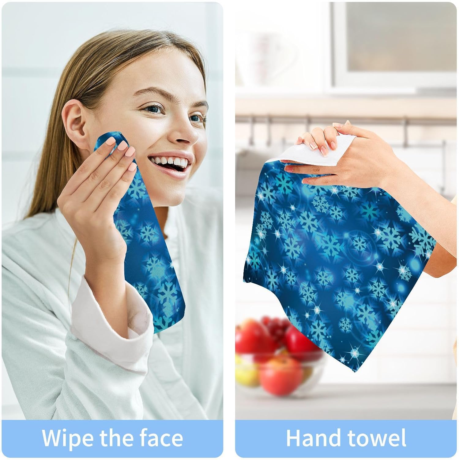 Blue Christmas Snowflake Washcloth Set for Washes