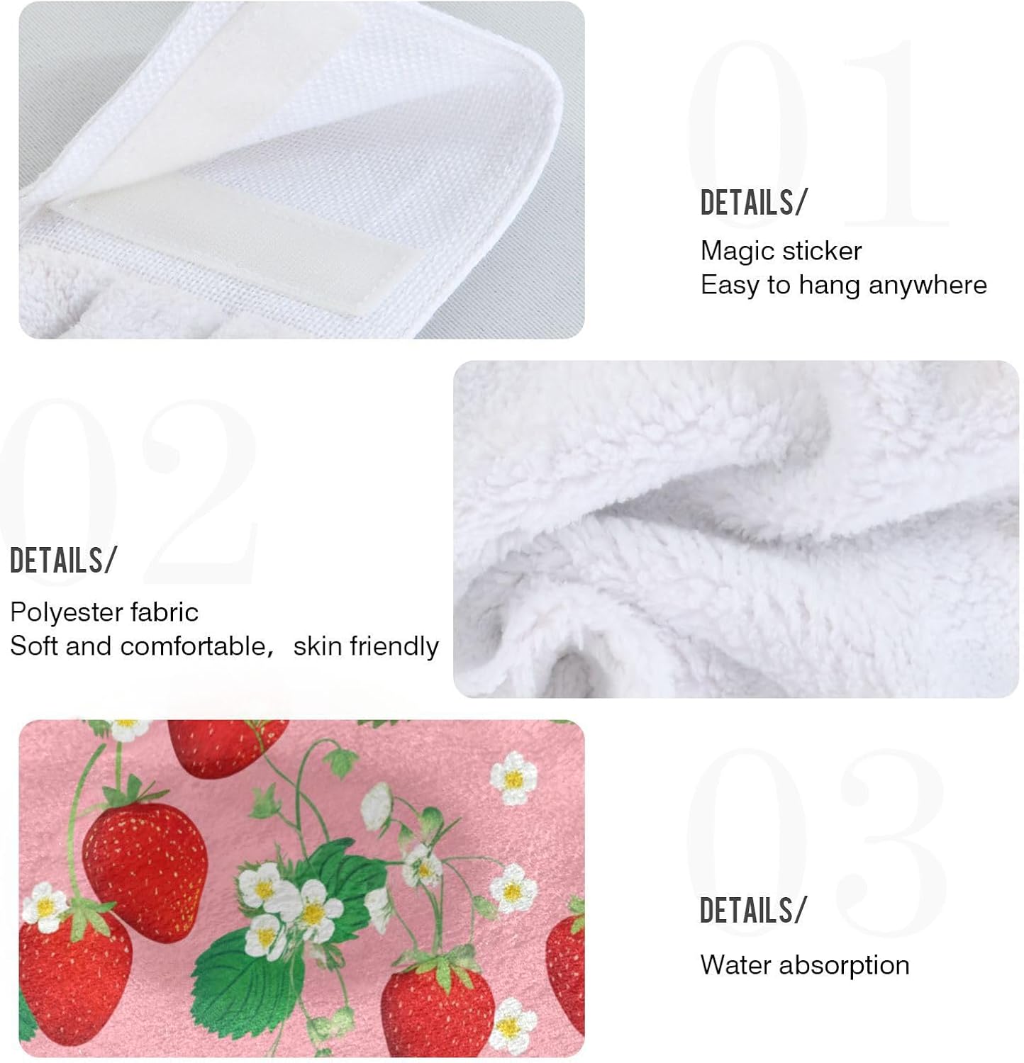 Cute Strawberry Pink Kitchen Hand Towels Set of 2