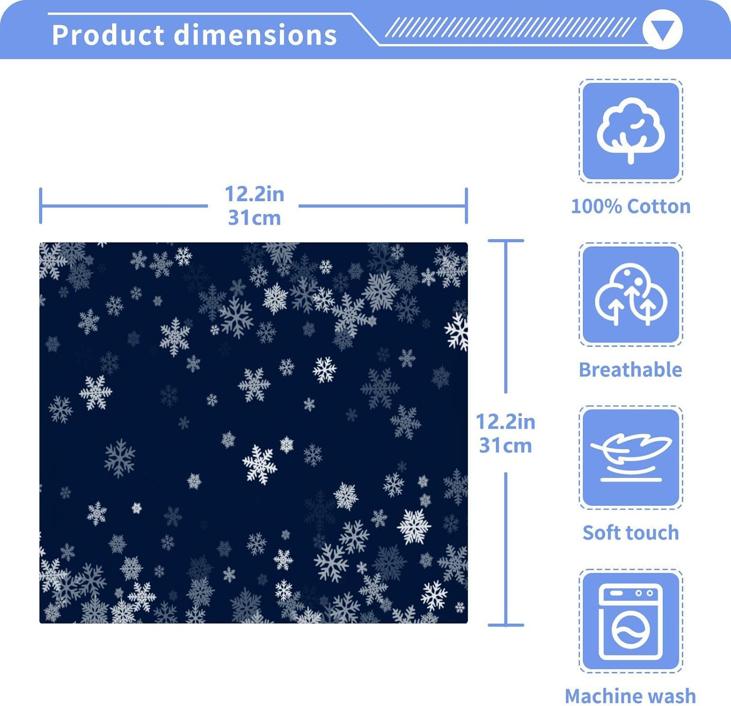 Blue Snowflake Washcloth Set Soft Cotton Face Towels 2Pack