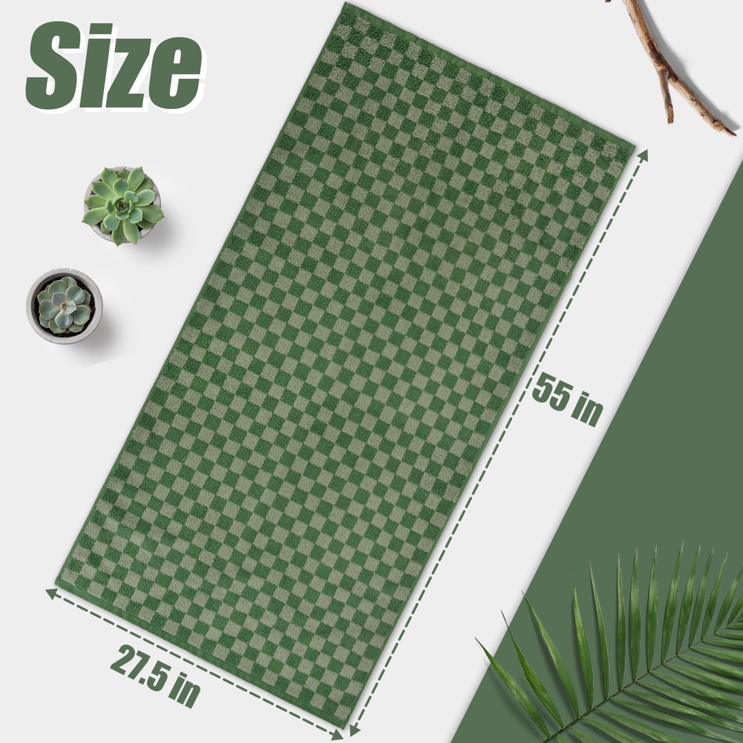 Cotton Soft Green Checkered Bath Towels - 54x28 2-Pack