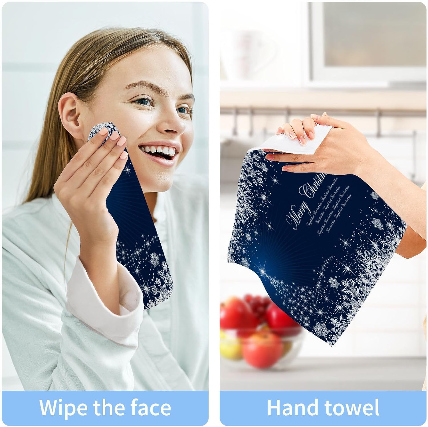 Perfect Blue Christmas Washcloth Set