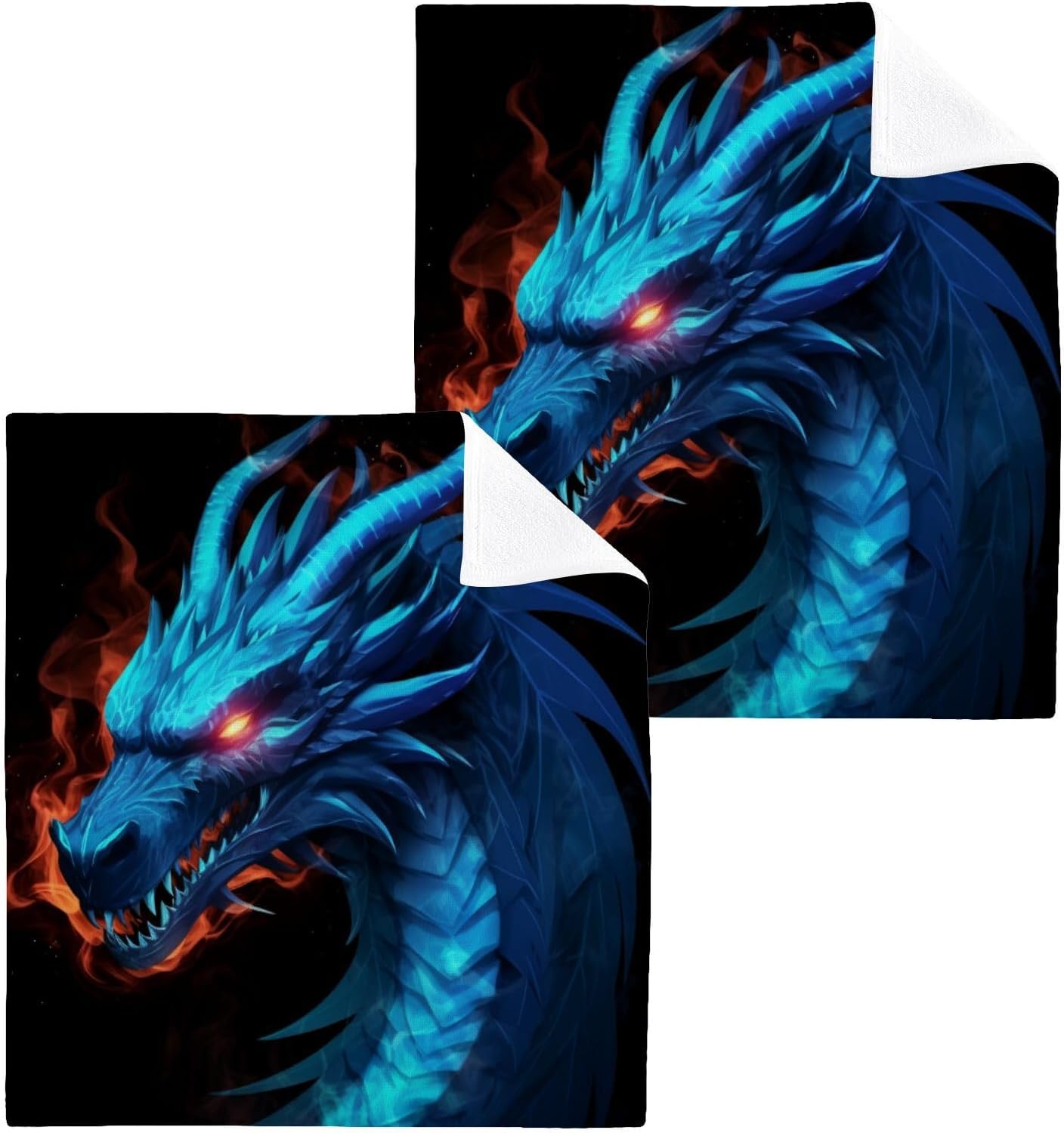 YETTASBIN Dragon Washcloths 2 Pack Soft Absorbent Cotton Towels