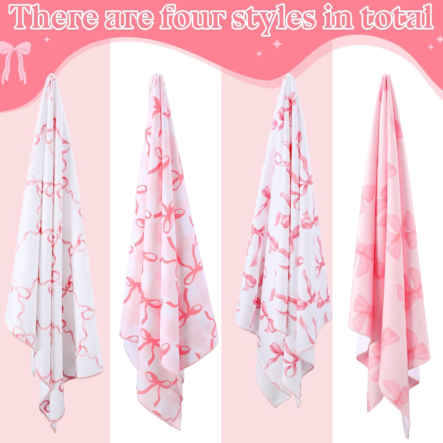 Adorable 4-Piece Pink Bow Beach Towels Set