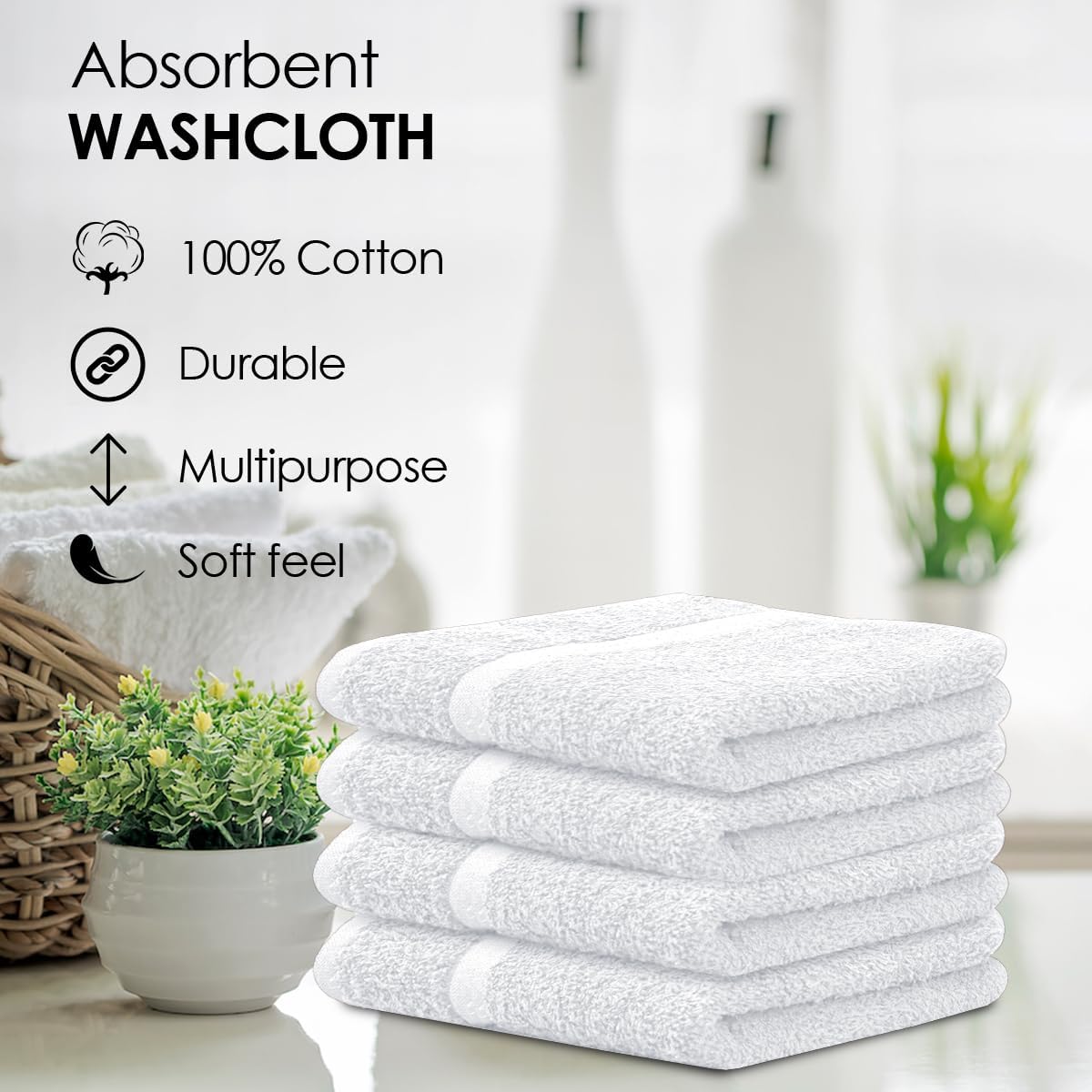 Avalon Towels Cotton Washcloths - Pack of 24 12x12 Inches