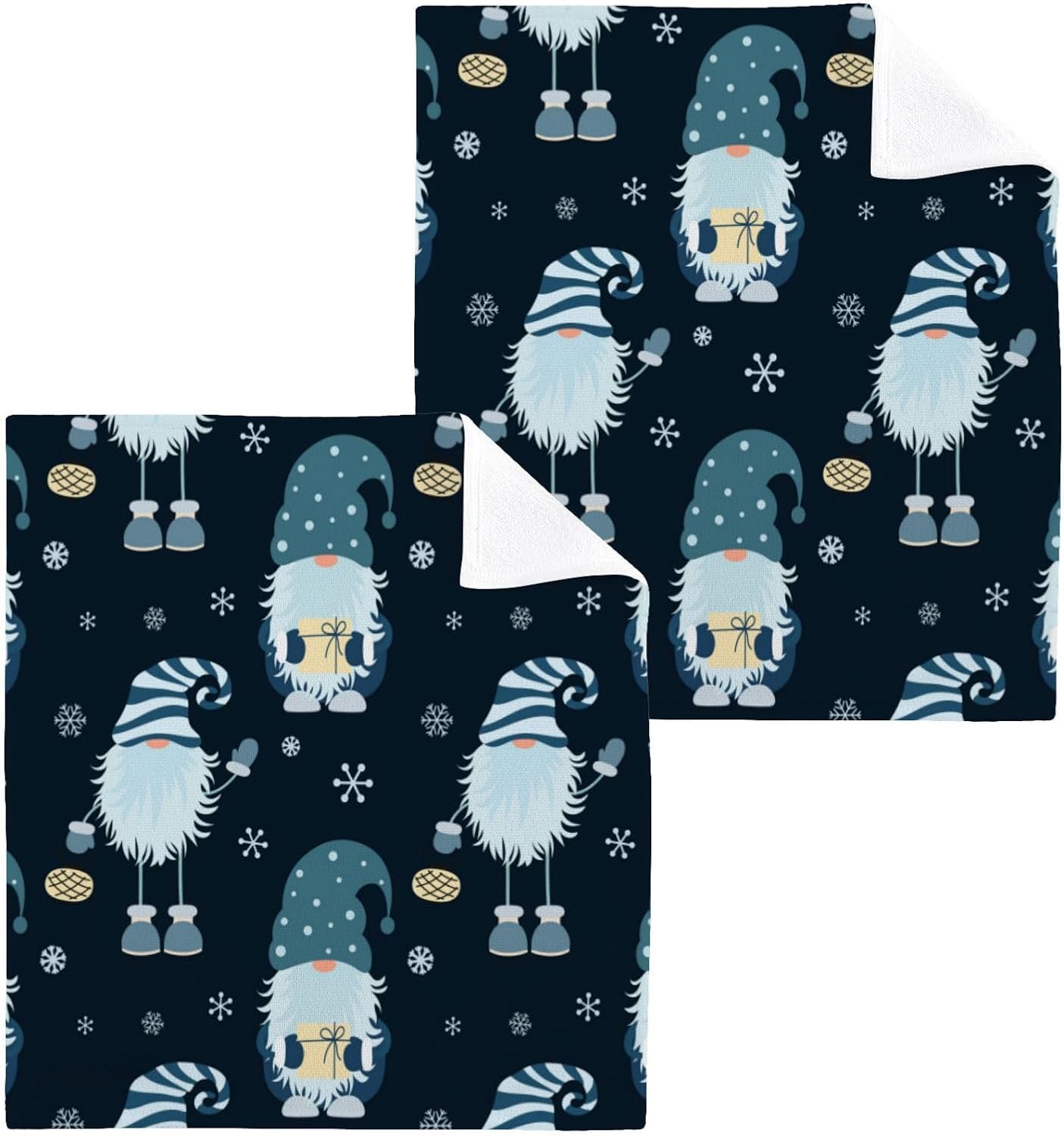Fun Christmas Gnome Washcloths Soft and Absorbent Towels Set of 2