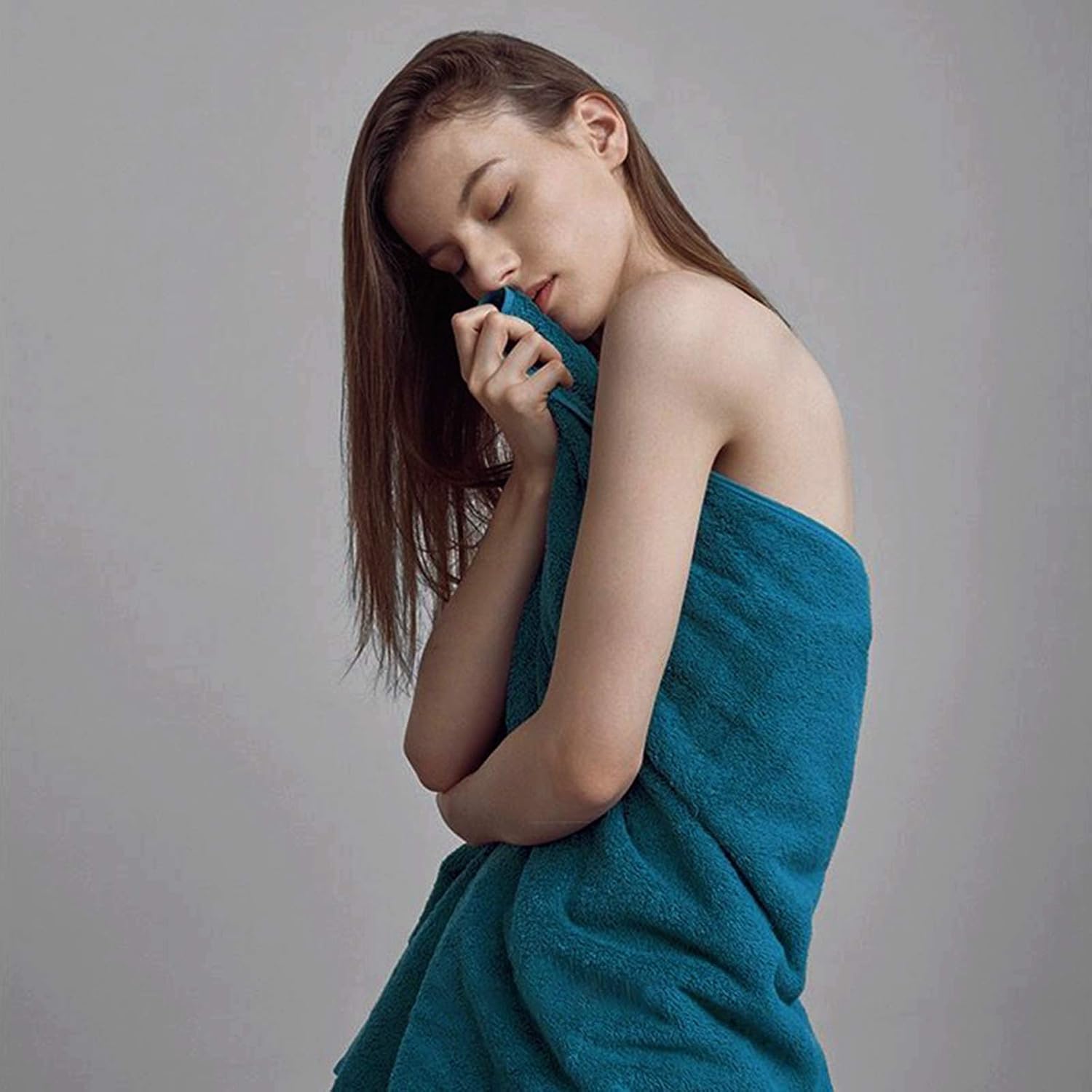 Premium 100 Pure Cotton Bath Towels Luxury Hotel Spa Peacock-Blue Embroidery