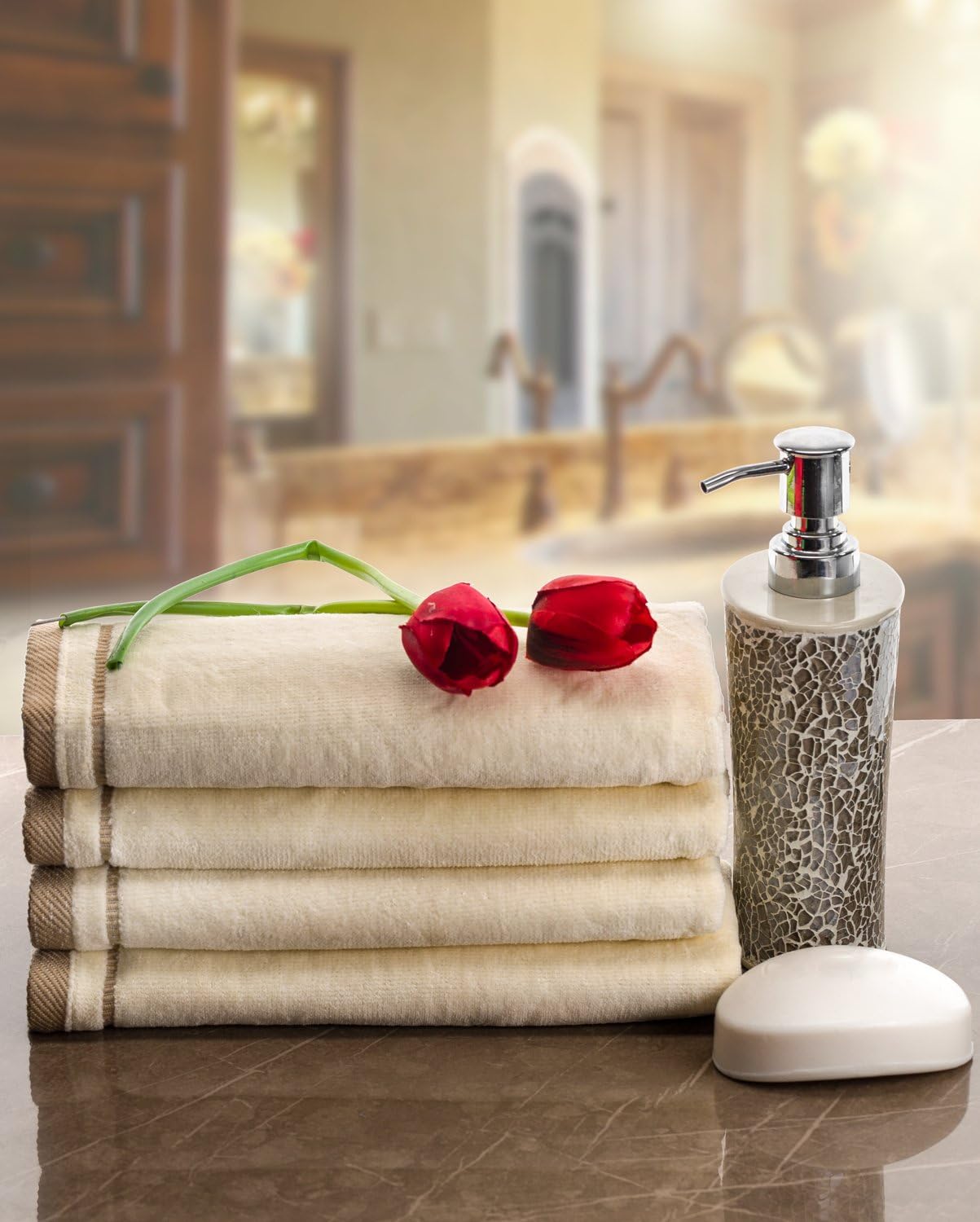 Monogrammed Fingertip Towels Standard Size Ivory Set of 4