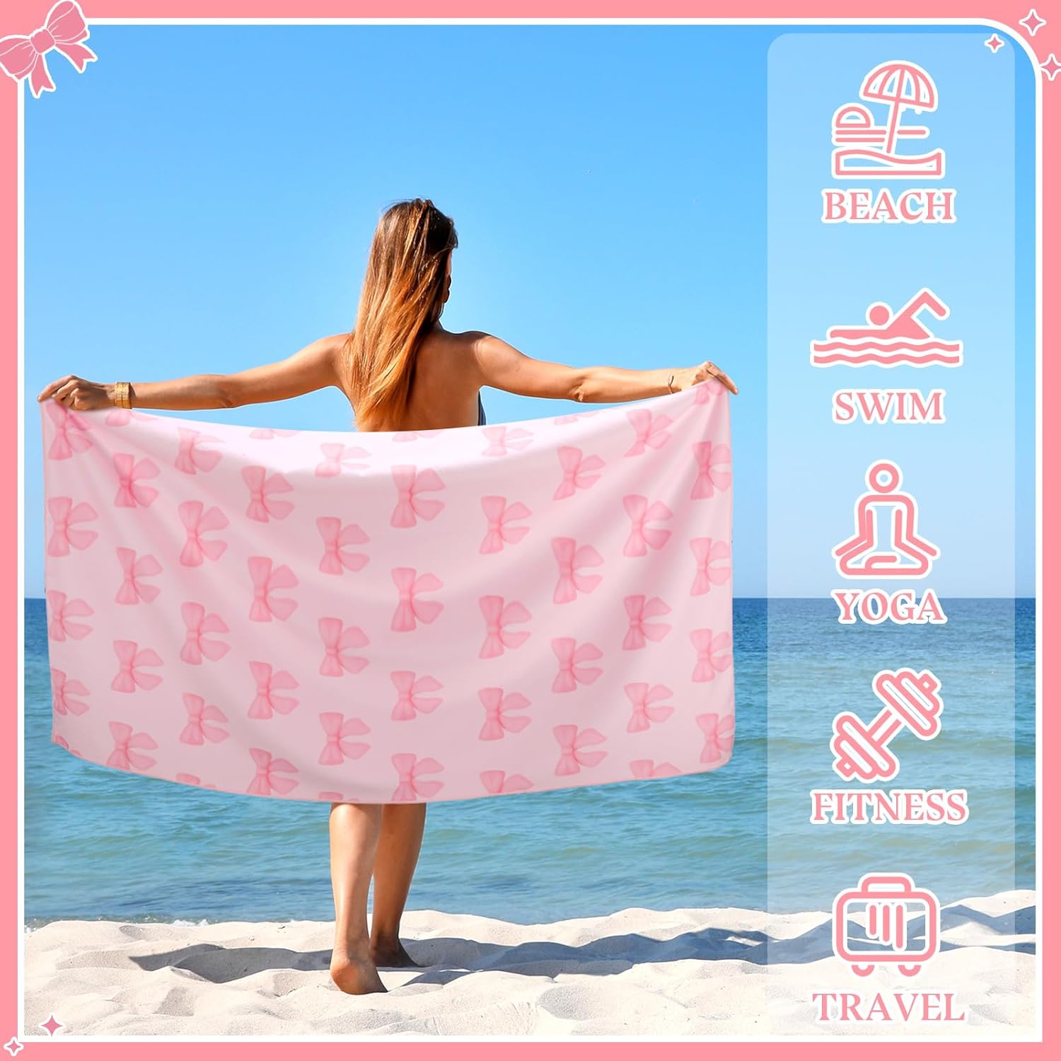 Adorable 4-Piece Pink Bow Beach Towels Set