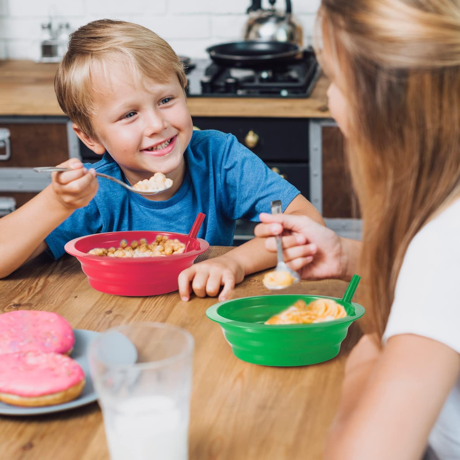JoyServe Reusable Cereal Bowls with Built-in Straws for Kids