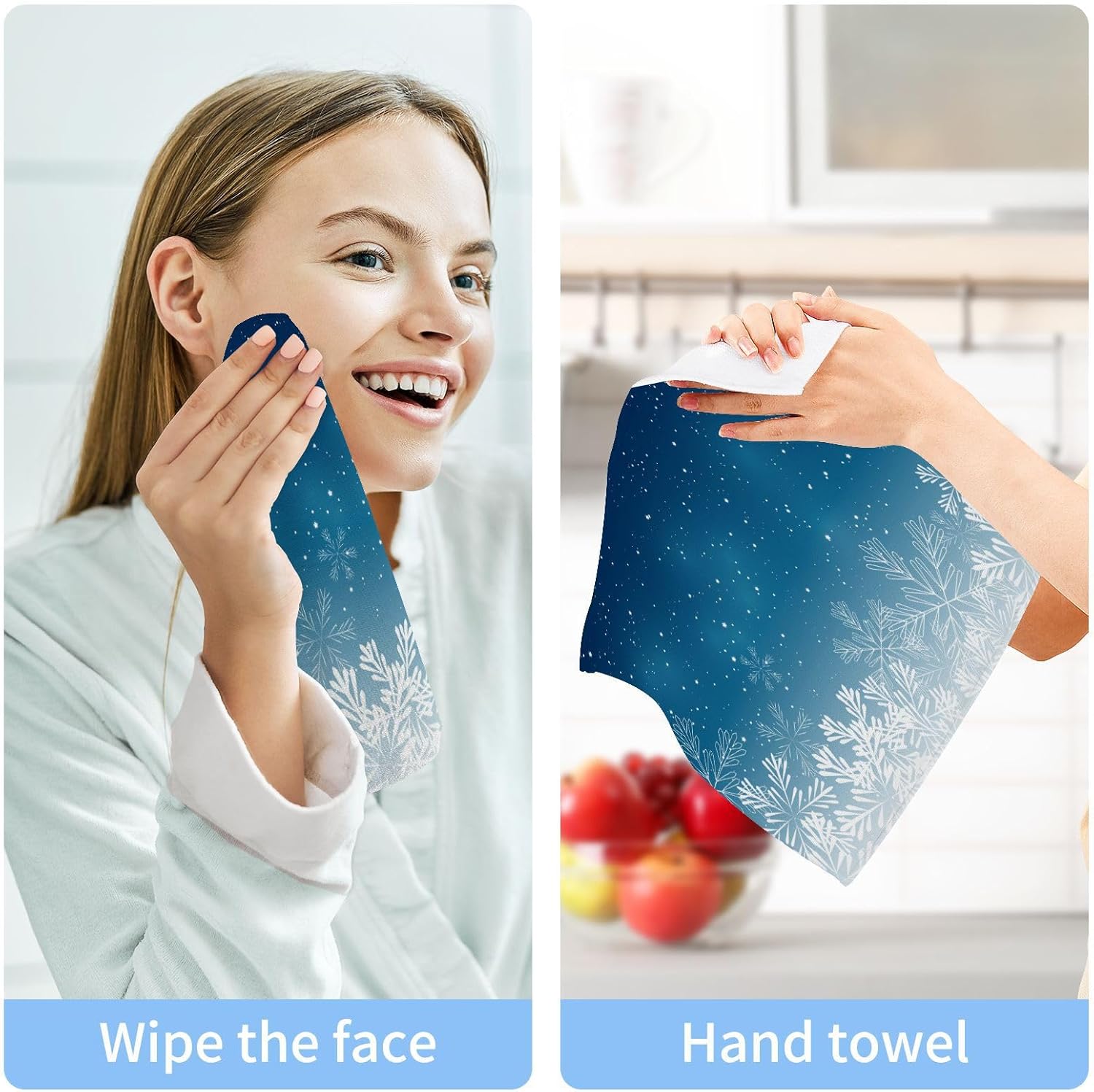 Blue Christmas Snowflake Washcloths 2 Pack