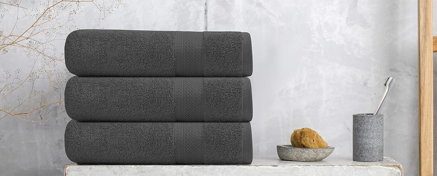 6-Pack 100otton Terry Bath Towels - 24x50 - Grey - Quick Dry Absorbent