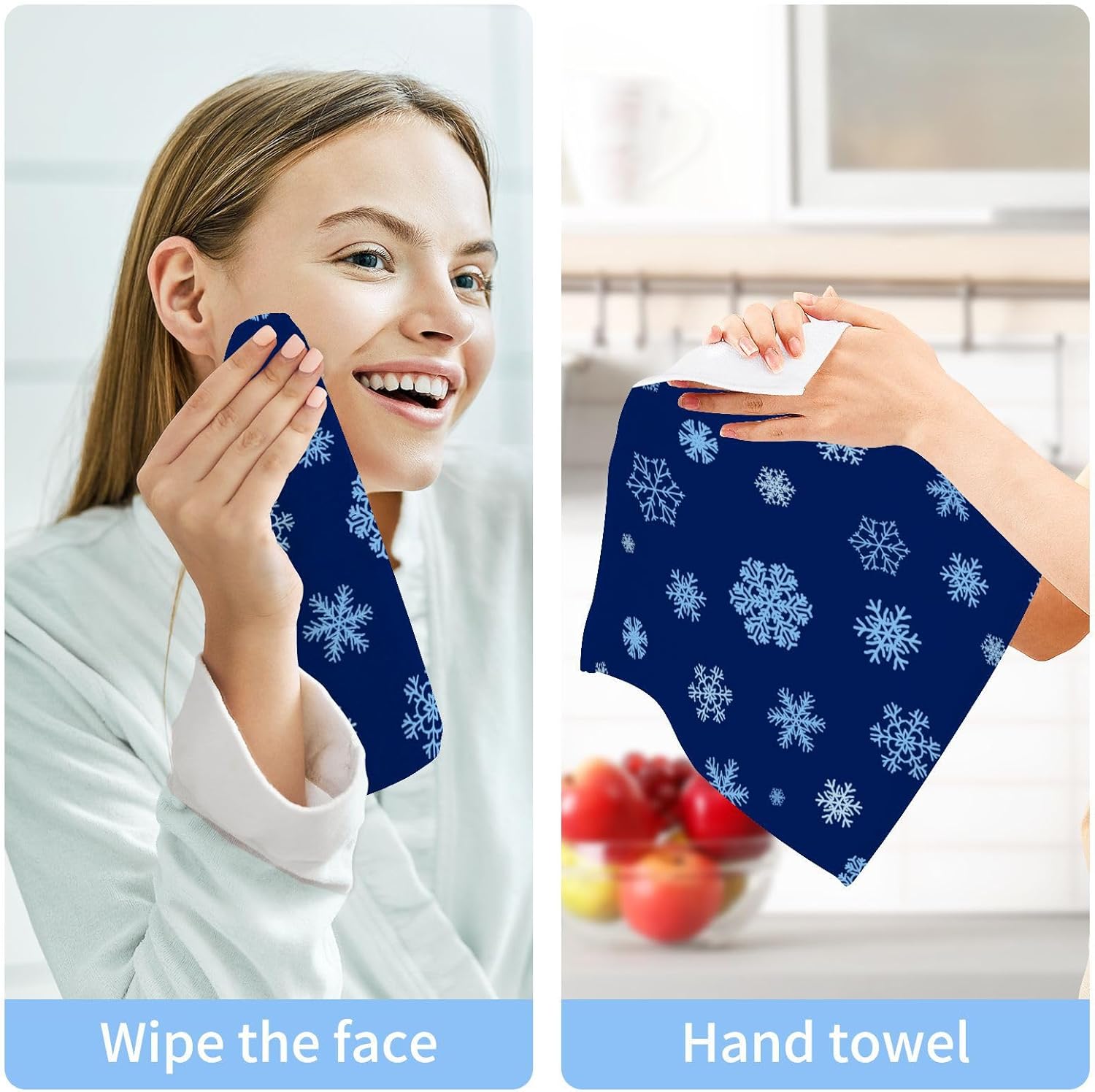 YETTASBIN Blue Snowflake Washcloths 2 Pack 2
