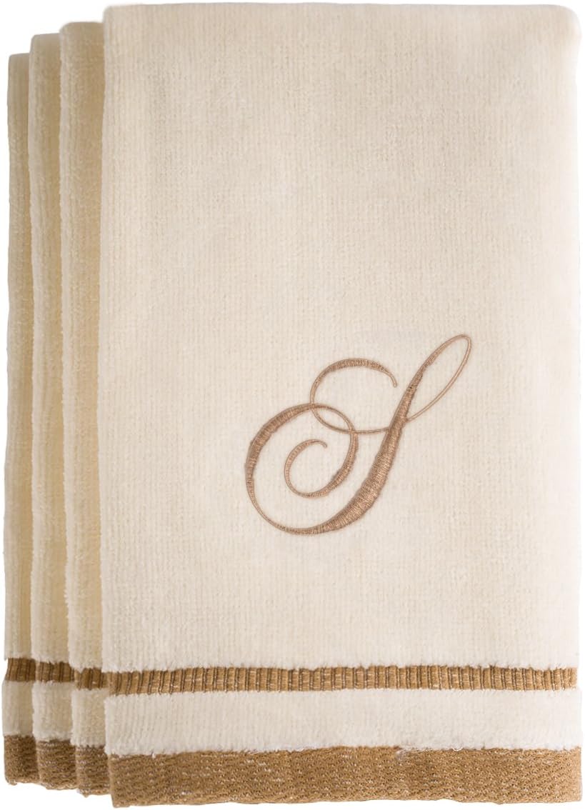 Monogrammed Fingertip Towels Standard Size Ivory Set of 4