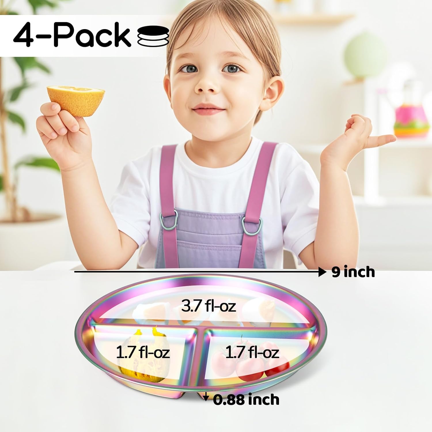 Rainbow 9 Stainless Steel Toddler Plate Set