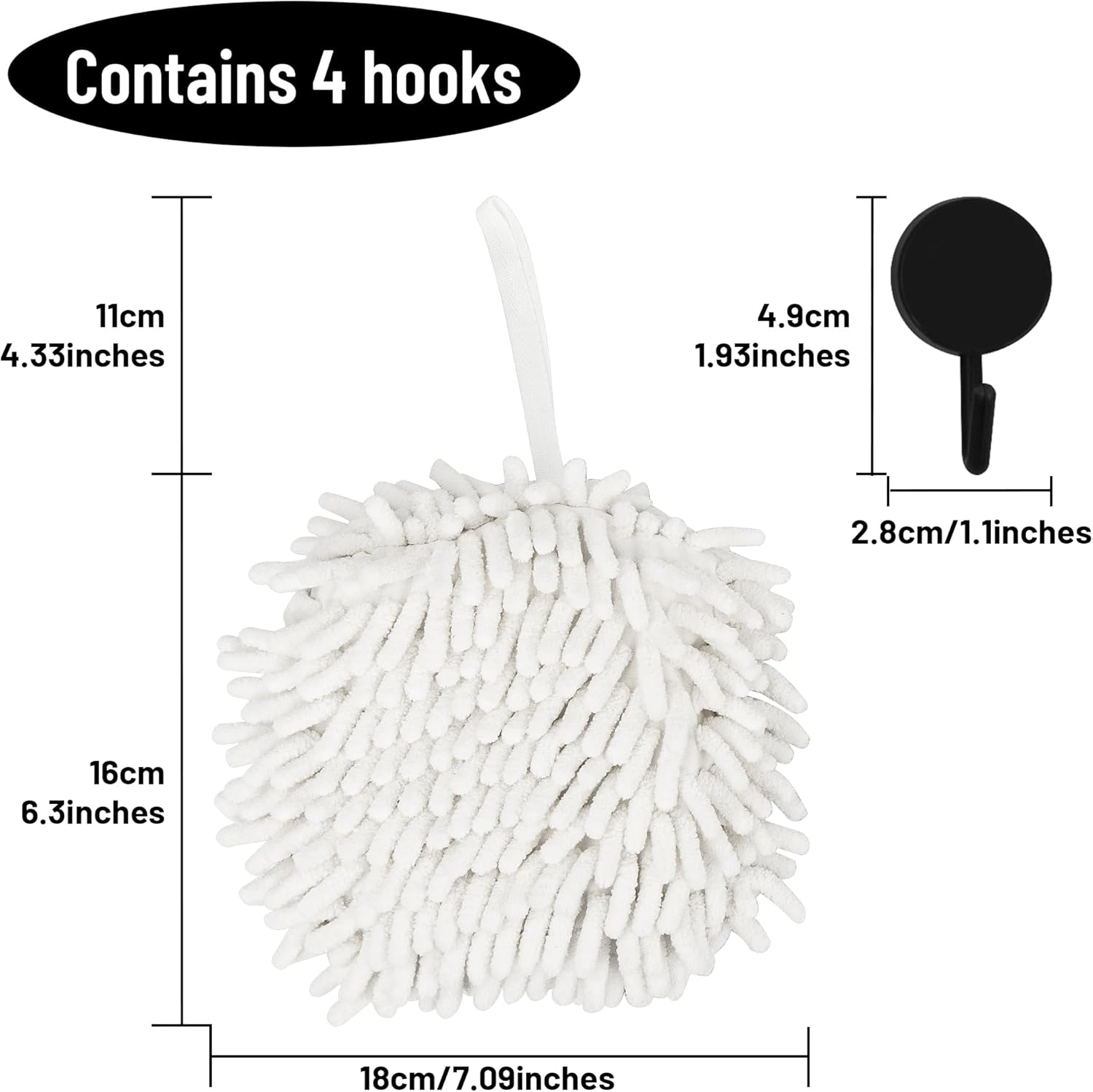 Dormercy Fuzzy Ball Towels 2 Pack White with 4 Clips