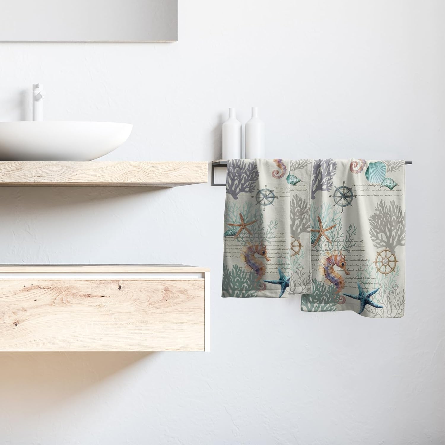 Nautical Coral Hand Towels Set of 2