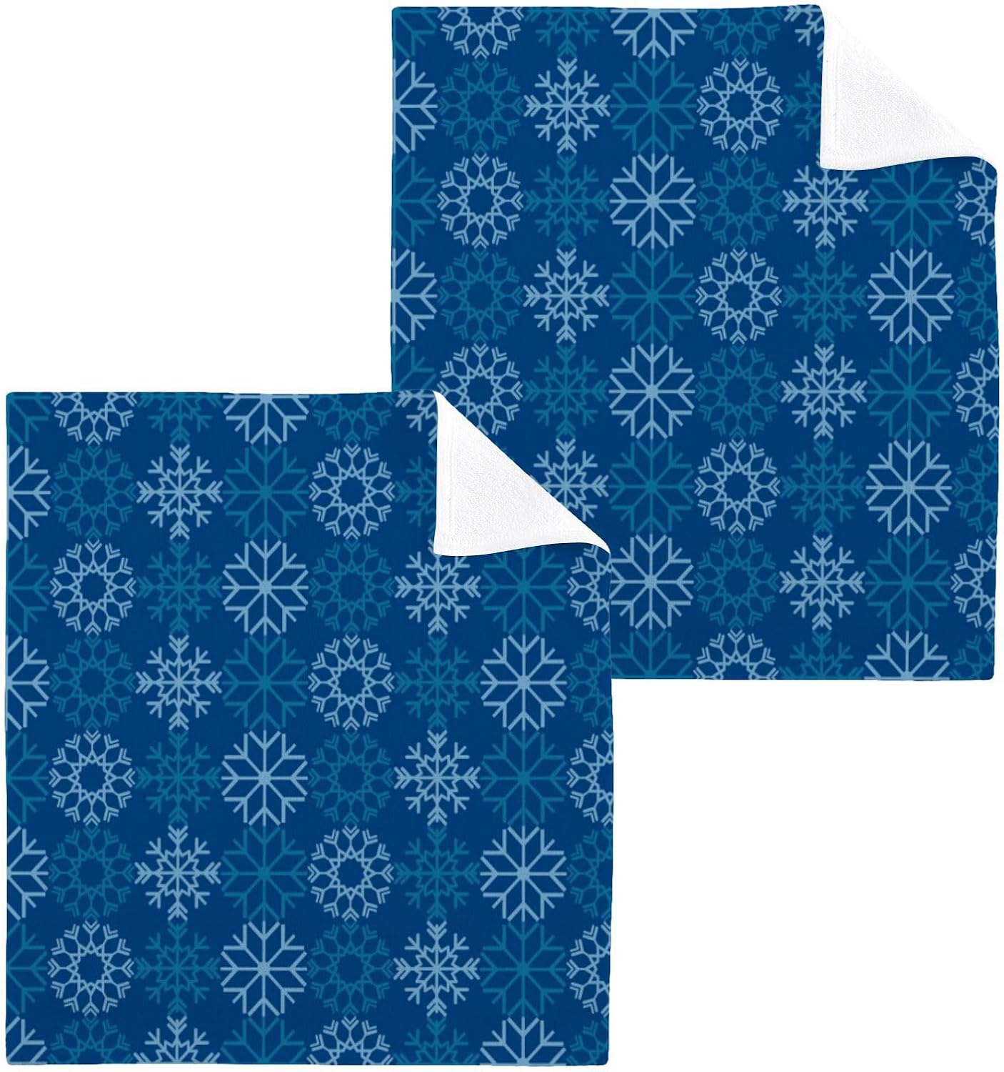 YETTASBIN Blue Snowflake Washcloths 2 Pack
