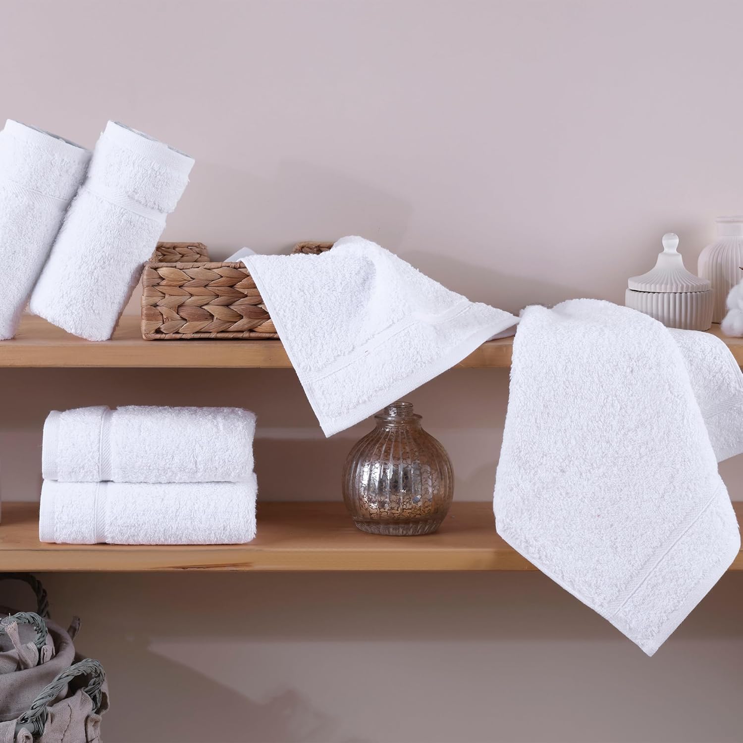 Hawmam Linen Luxury 13x13 Cotton Washcloths Durable Soft Eco-Friendly 12-Pack