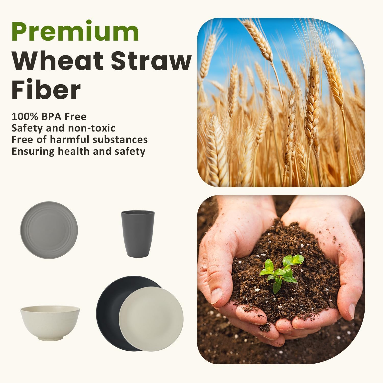 Homienly Kitchen Wheat Straw Dinnerware Set 40PCS