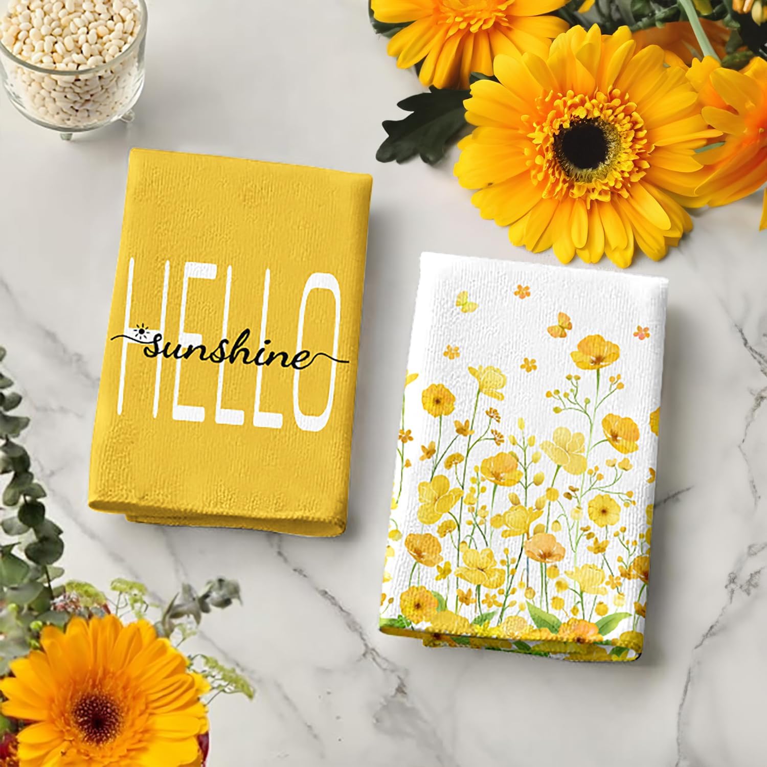 LIOQUN Yellow Flower Hand Towels Soft Durable 18x26