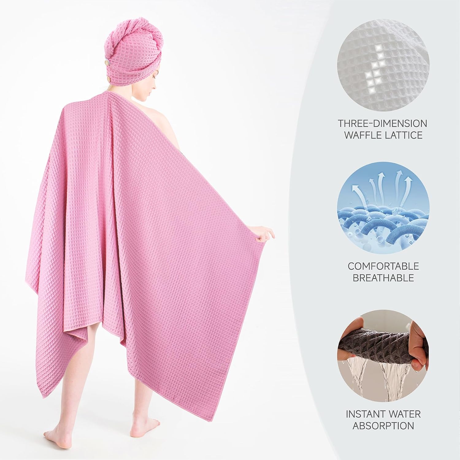 Oversize bath towel set with 4 pieces microfiber waffle bath towels
