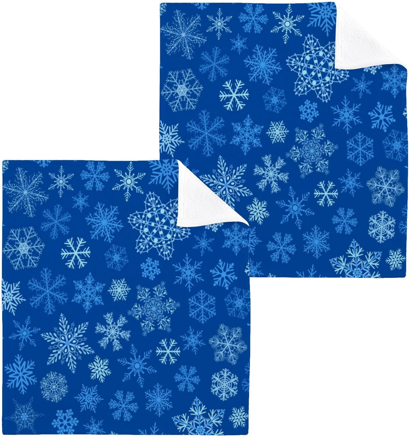 Christmas Blue Snowflake Soft Reusable Washcloth Set for BathroomBedtime