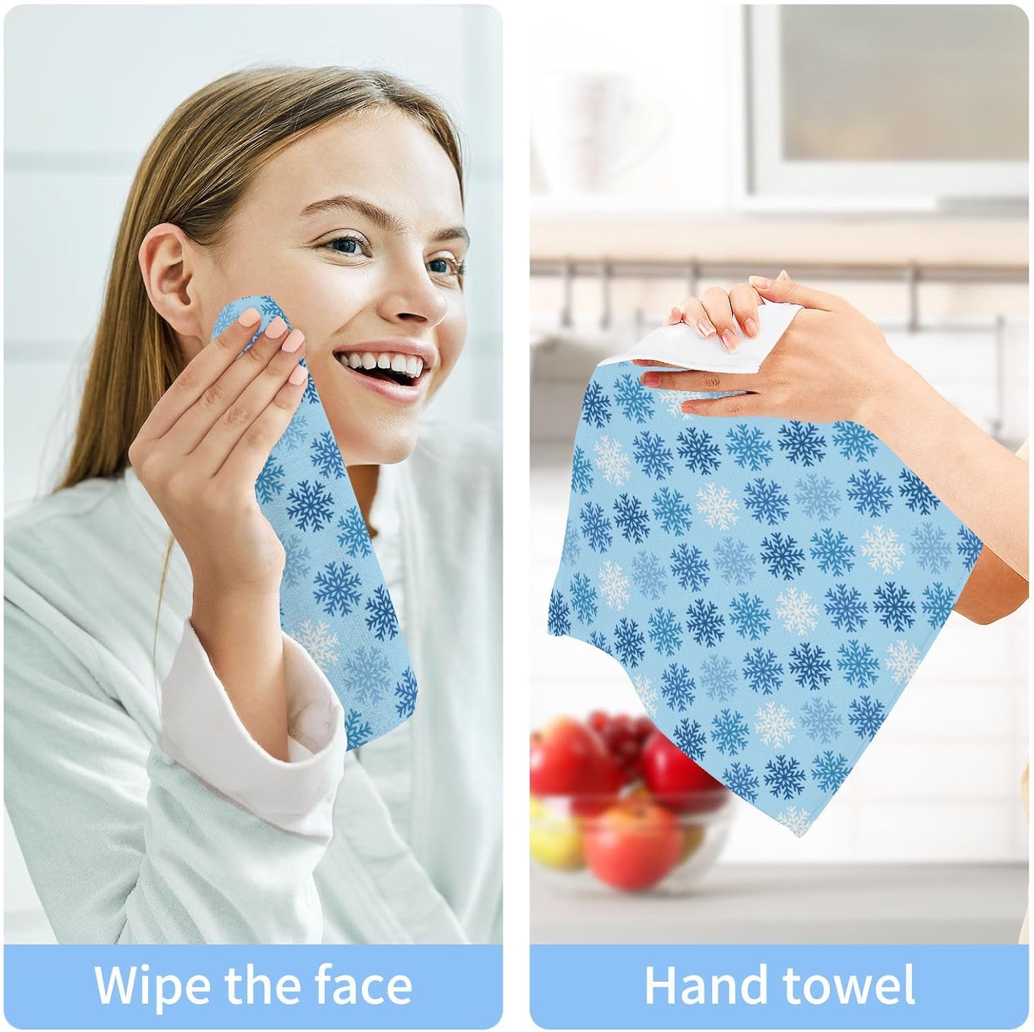 YettasaBin Blue Snowflake Washcloth Set