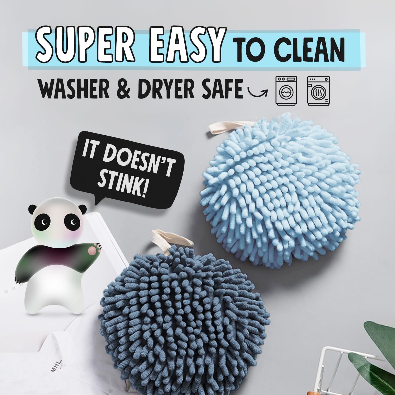 Fuzzy Ball Towels Set Perfect for the Bathroom White and Gray