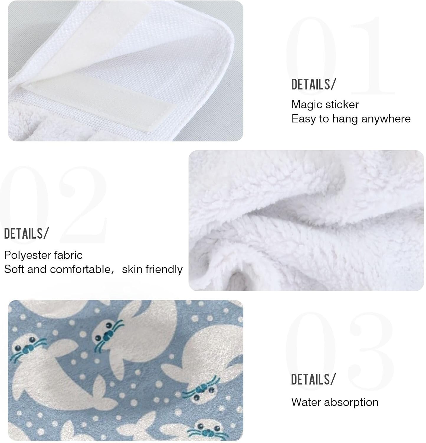 White Cartoon Sea Lion Hand Towels