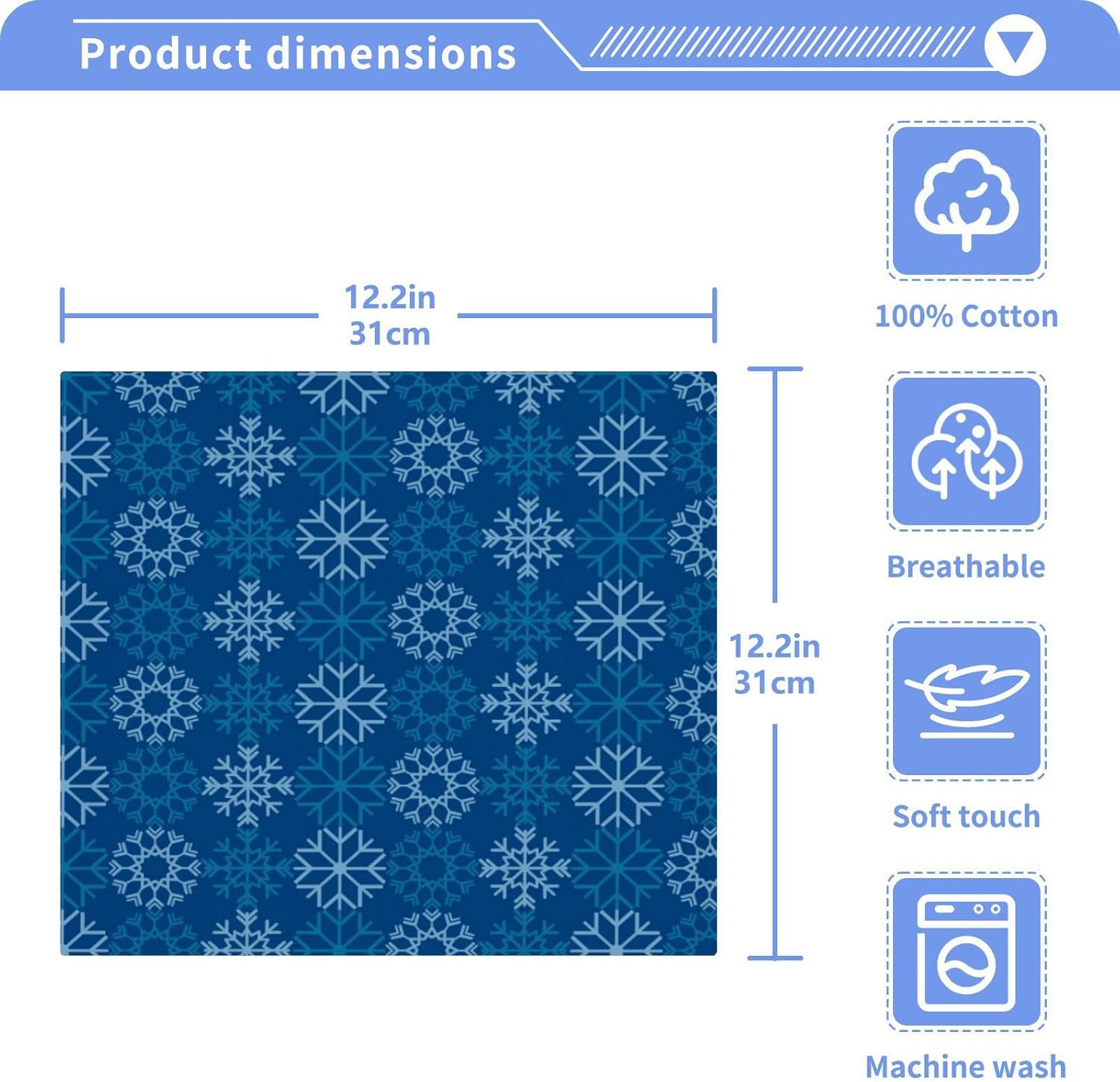 YETTASBIN Blue Snowflake Washcloths 2 Pack