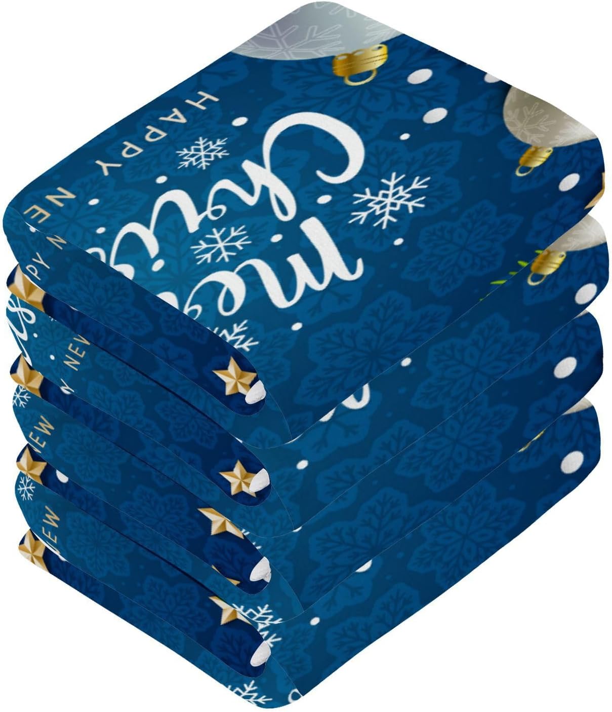 Merry Christmas Blue Yettasa Bins Soft Reusable Washcloth Set for Baby Faces