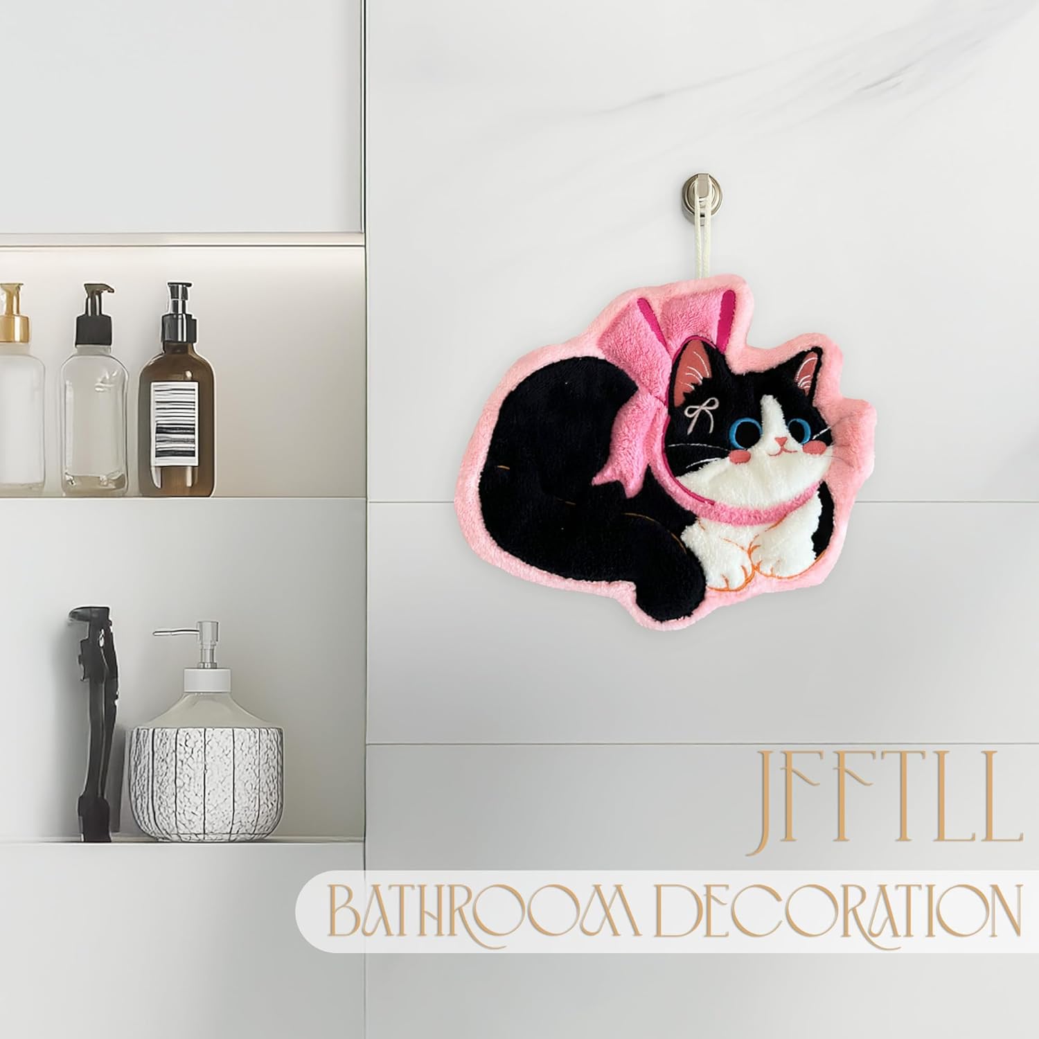 Coquette Pink Bow Cat Hand Towels