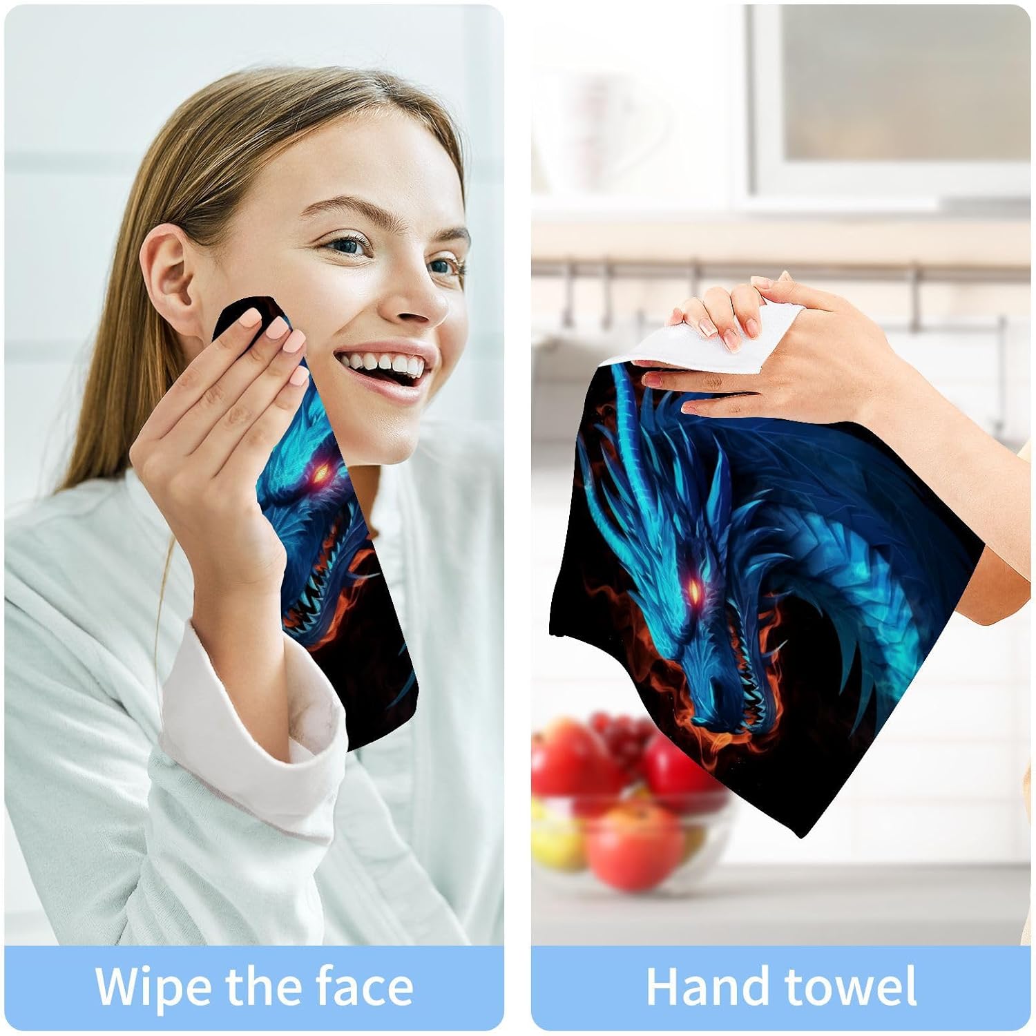 YETTASBIN Dragon Washcloths 2 Pack Soft Absorbent Cotton Towels