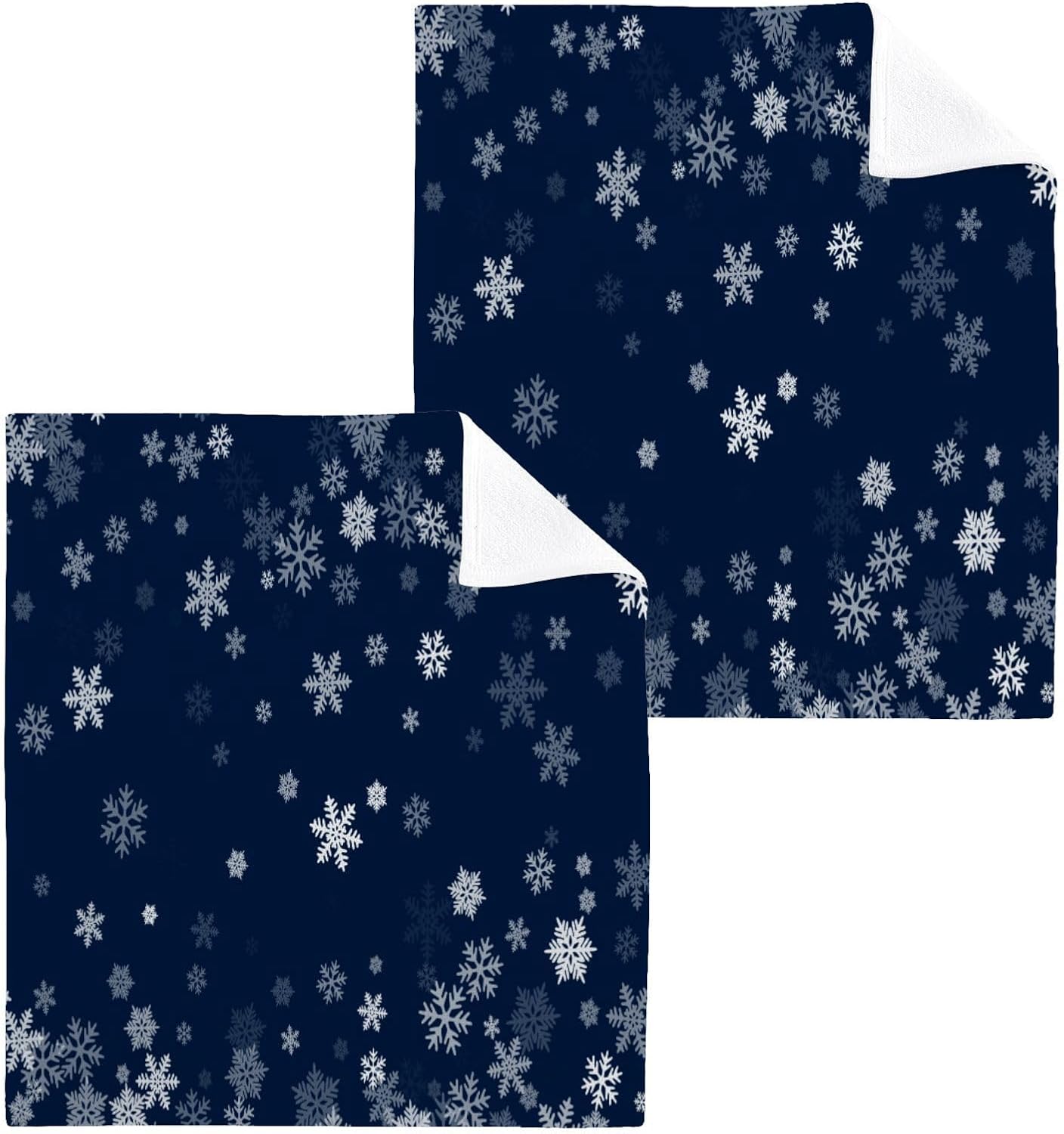 Blue Snowflake Washcloth Set Soft Cotton Face Towels 2Pack