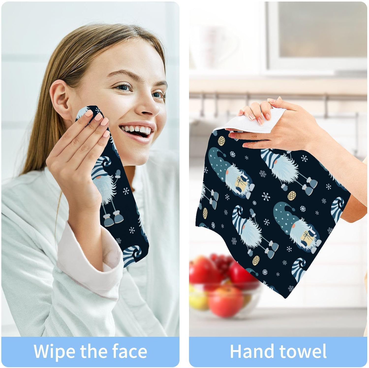 Fun Christmas Gnome Washcloths Soft and Absorbent Towels Set of 2