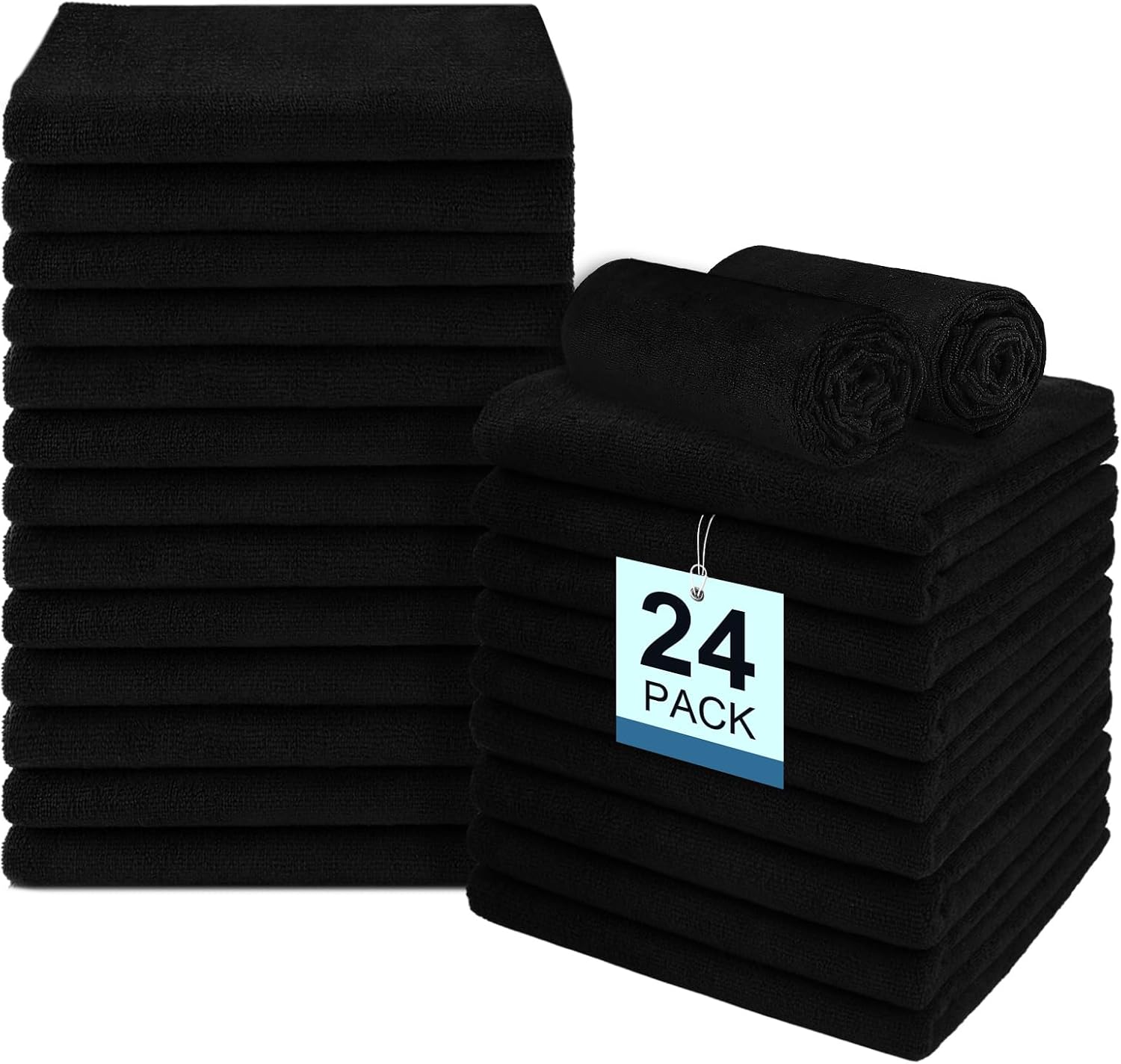 24-Pack Salon Towels Highly Absorbent Quick Drying Premium Hand Towels Black