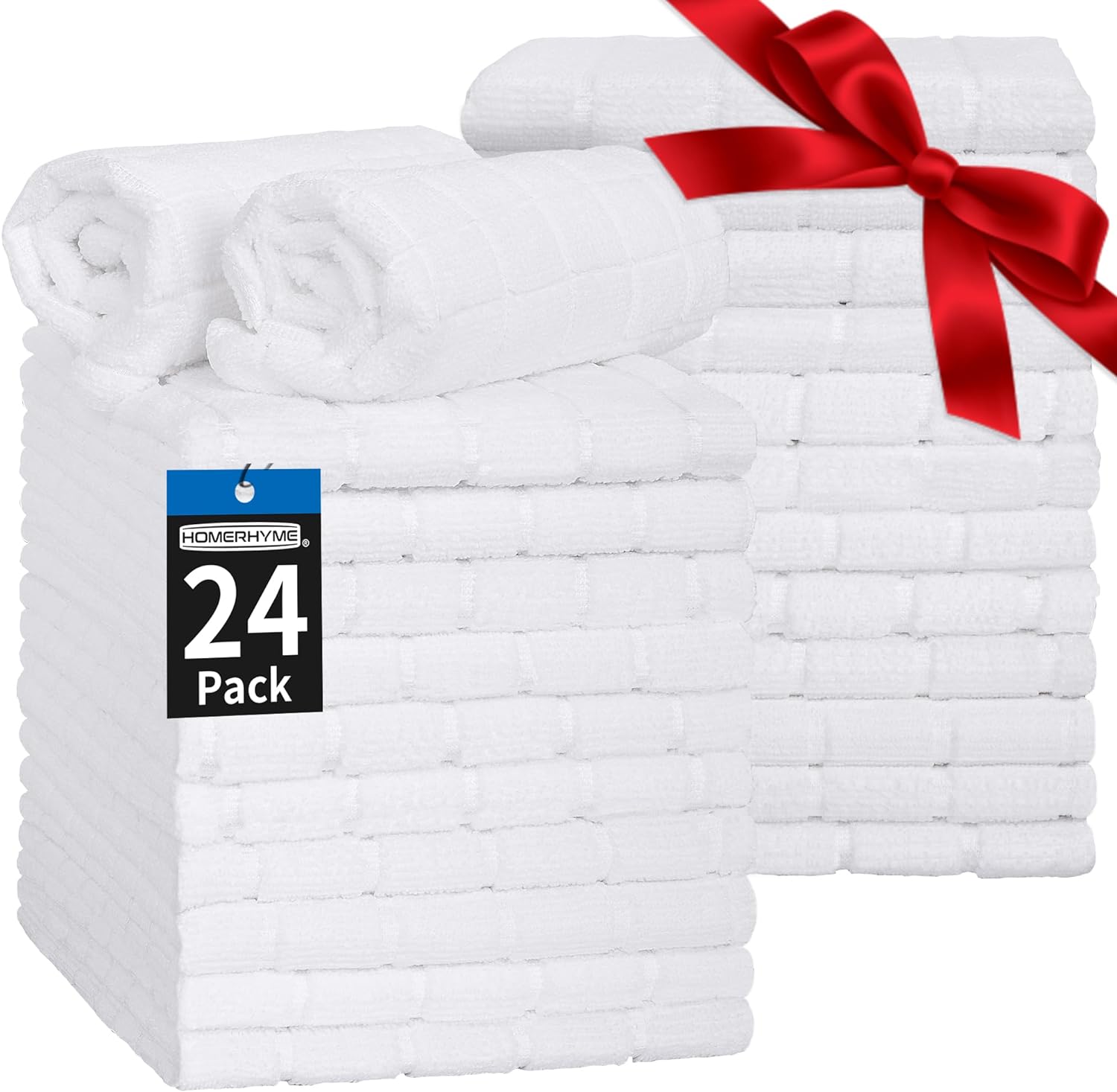 HOMERHYME White Hand Towels - 24 Pack 25x15 Super Soft Quick Dry Lint-Free