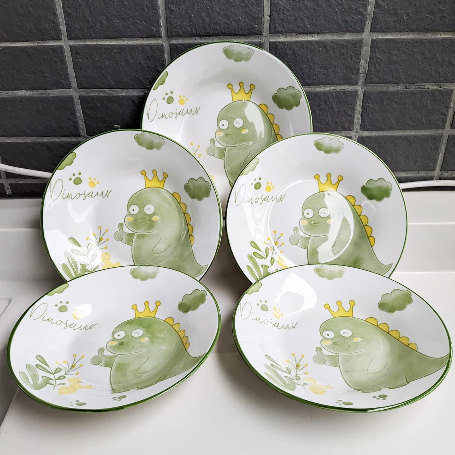 Set of 5 Dinosaur Plates 7-inch Microwave and Dishwasher Safe