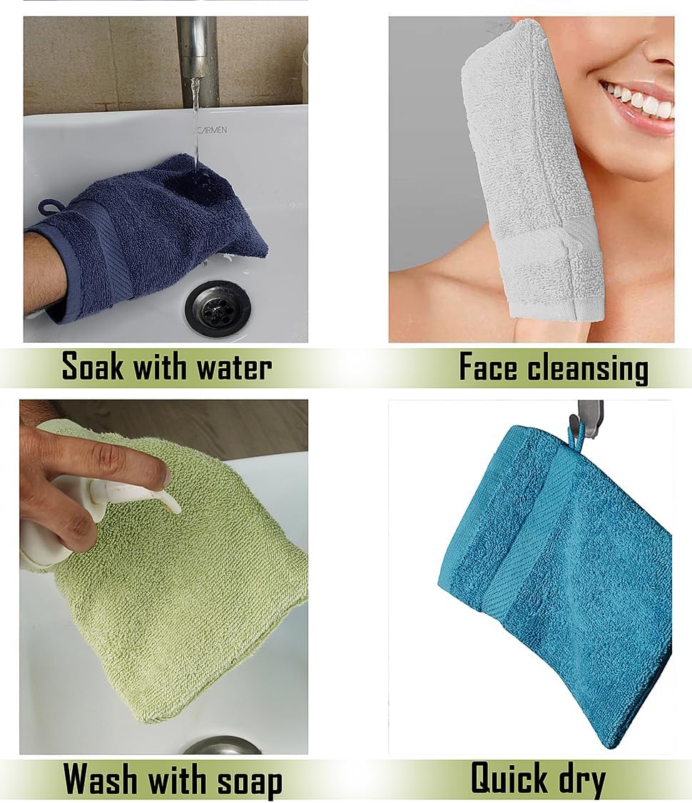 Premium Bath Mitts - Soft 100 Cotton Washcloths for Essential Care